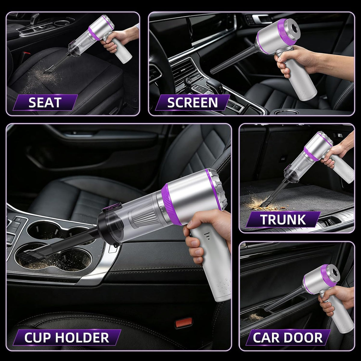 Eleanora Cordless Portable Handheld Car Vacuum Cleaner, 20000PA High Power Hand Vac with One-Button Empty Dustbin, Multiple Nozzles Included for Car, Home & Office