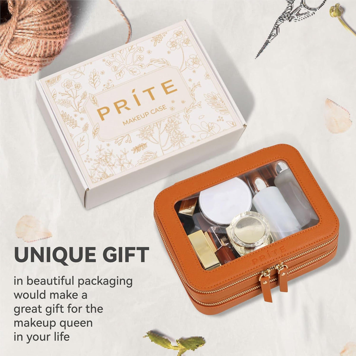 Prite Double Layer Clear Makeup Bag Travel Cosmetic Organizer for Women