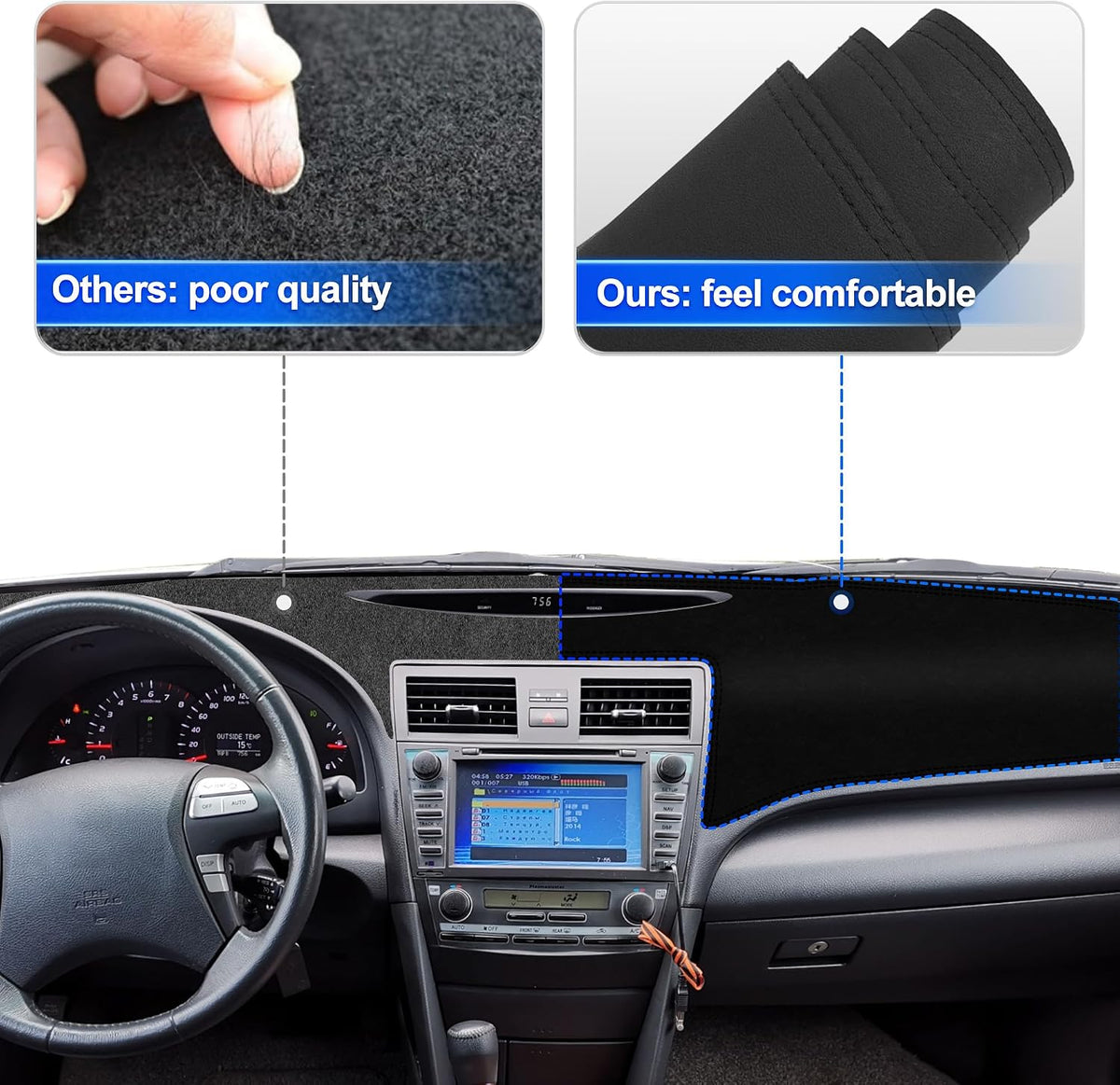 Leather Dashboard Cover Compatible with Toyota Camry 2007-2011 Hybrid LE SE XLE, XV40 PU Leather Dash Mat, Easy Clean UV Protection, No Glare Interior Accessory