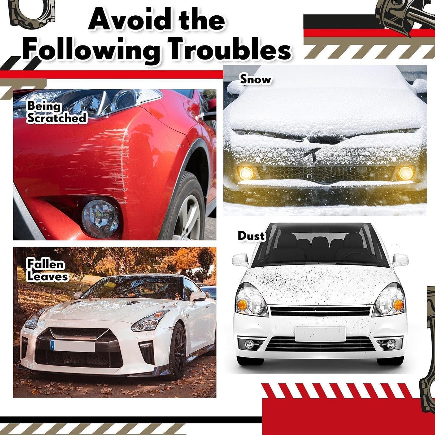LEIFIDE 3pcs Universal Large Plastic Car Covers 23 x 13.1ft Extra Clear Reusable Car Cover with Elastic Band for SUV, Sedan, Mini Van and Outdoor Snow Rain Wind Dust Frost