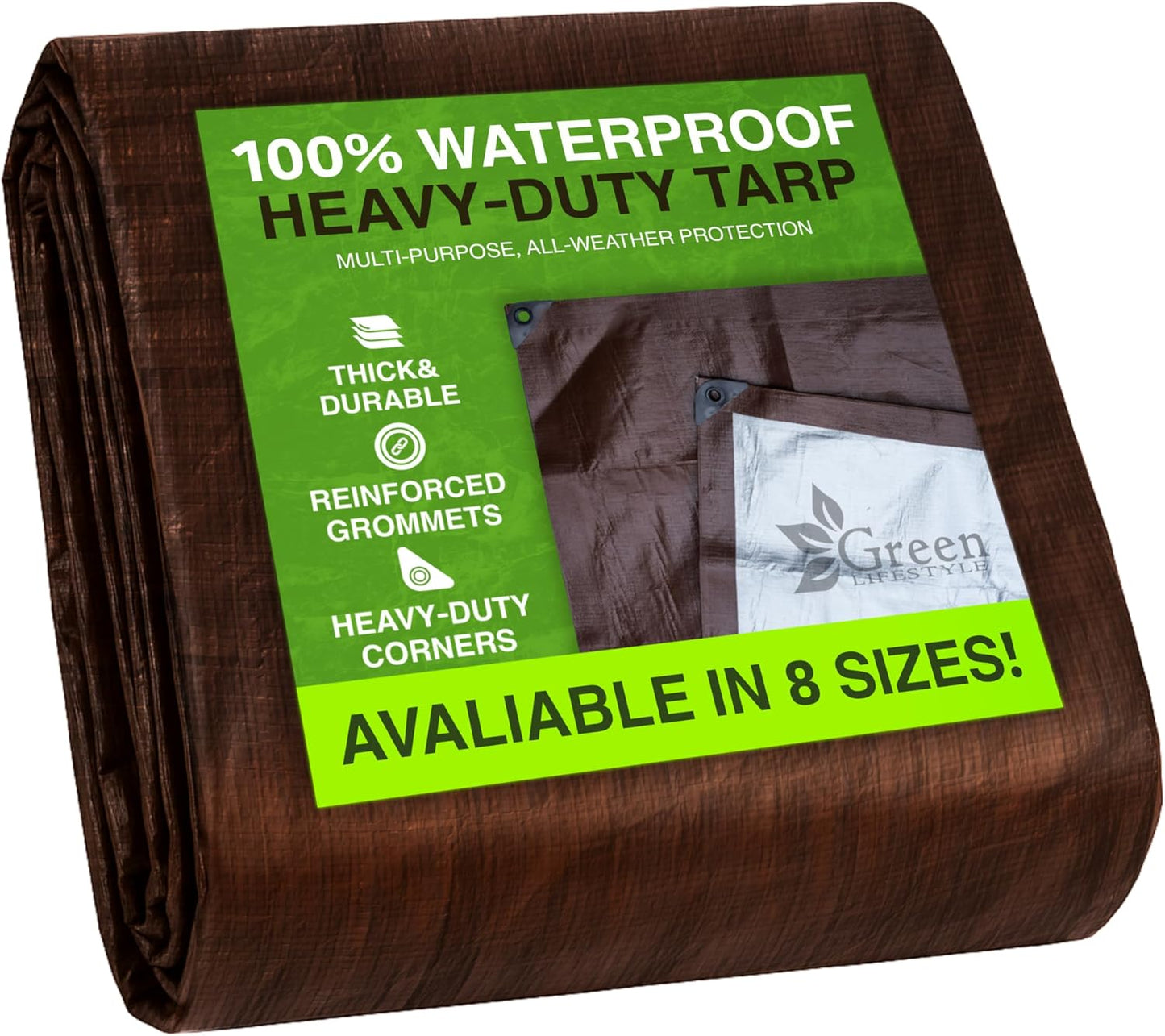 GREEN LIFESTYLE Heavy Duty Tarp Waterproof - Tent Cover, Covers Cars, Boats, Roofs, Supplies & Equipment for Outdoor Projects (12x20)