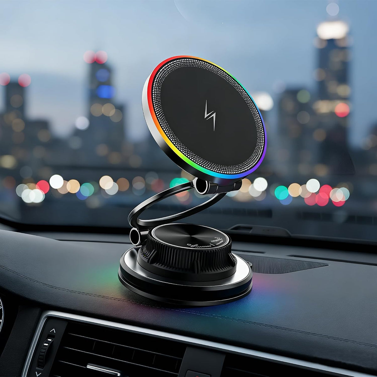 15W Fast Wireless Car Charger, Magnetic Dashboard Phone Holder, 360 Rotating Foldable Bracket, Compatible with MagSafe, Strong N52 Magnet & Gel Suction for iPhone17/16/15 pro and Samsung (Black)