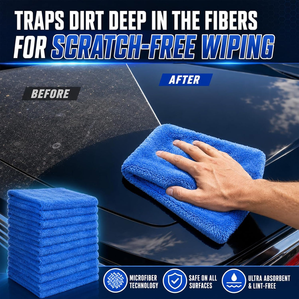 Shimeyao 30 Pcs 16 x 16 Inch Microfiber Car Towels, 500 GSM Edgeless Plush
