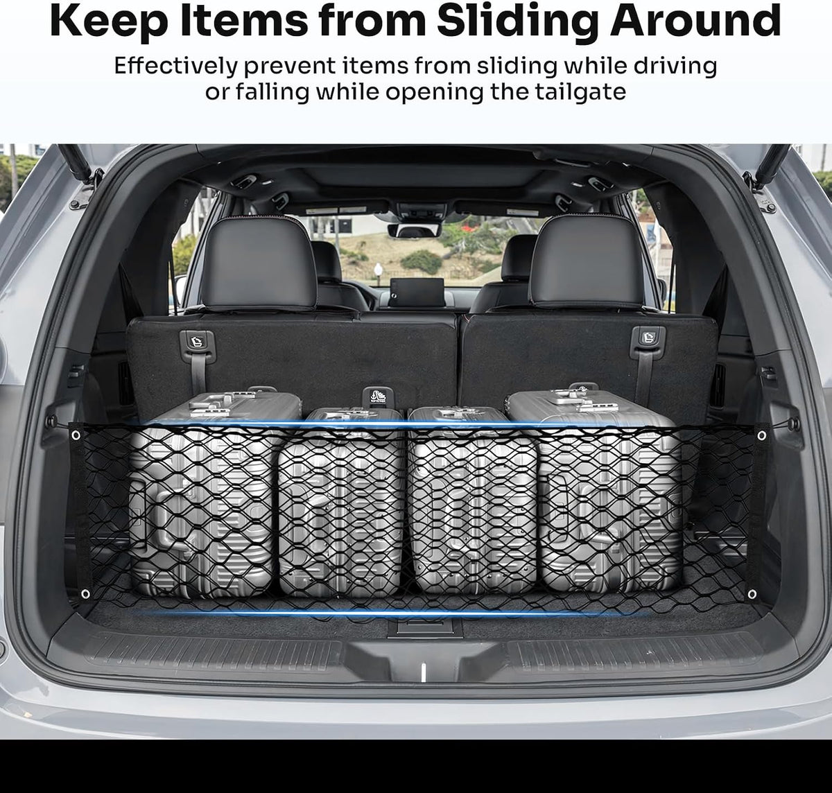 Canvcle Trunk Cargo Net for 2023-2025 2026 Honda Pilot Accessories Envelope Style Mesh Trunk Net Organizer and Storage Stretchable Adjustable Elastic Nylon Rear Cargo Netting with Hooks