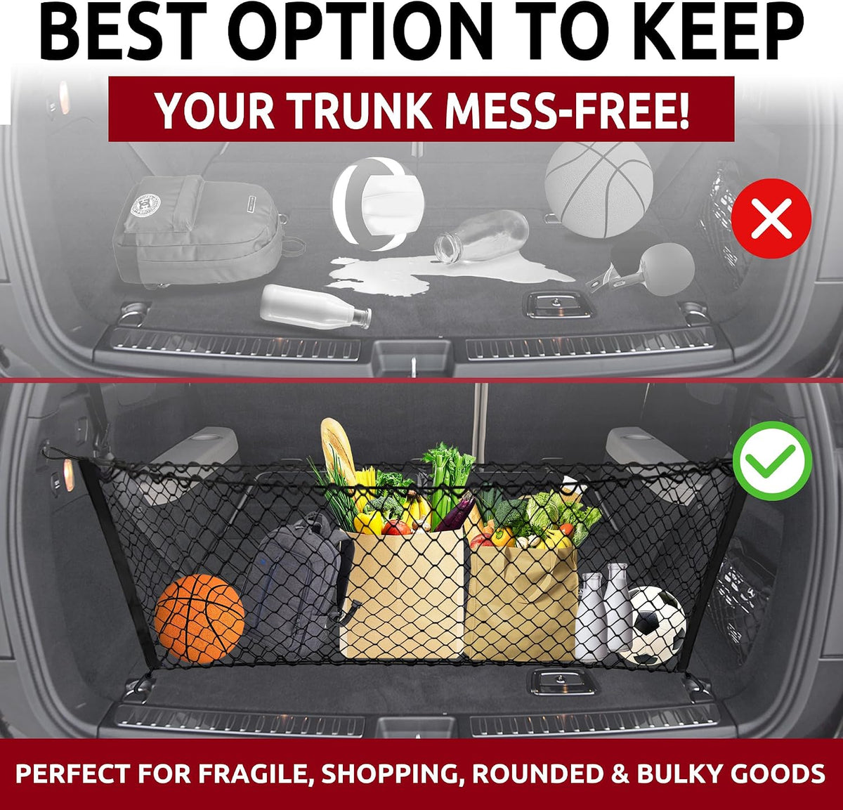 Envelope Style Trunk Mesh Cargo Net for Mercedes Benz GL350 GL450 GL550 GL63 2007-2013 - Car Accessories - Premium Trunk Organizers and Storage - Cargo Net for SUV - Vehicle Carrier Organizer