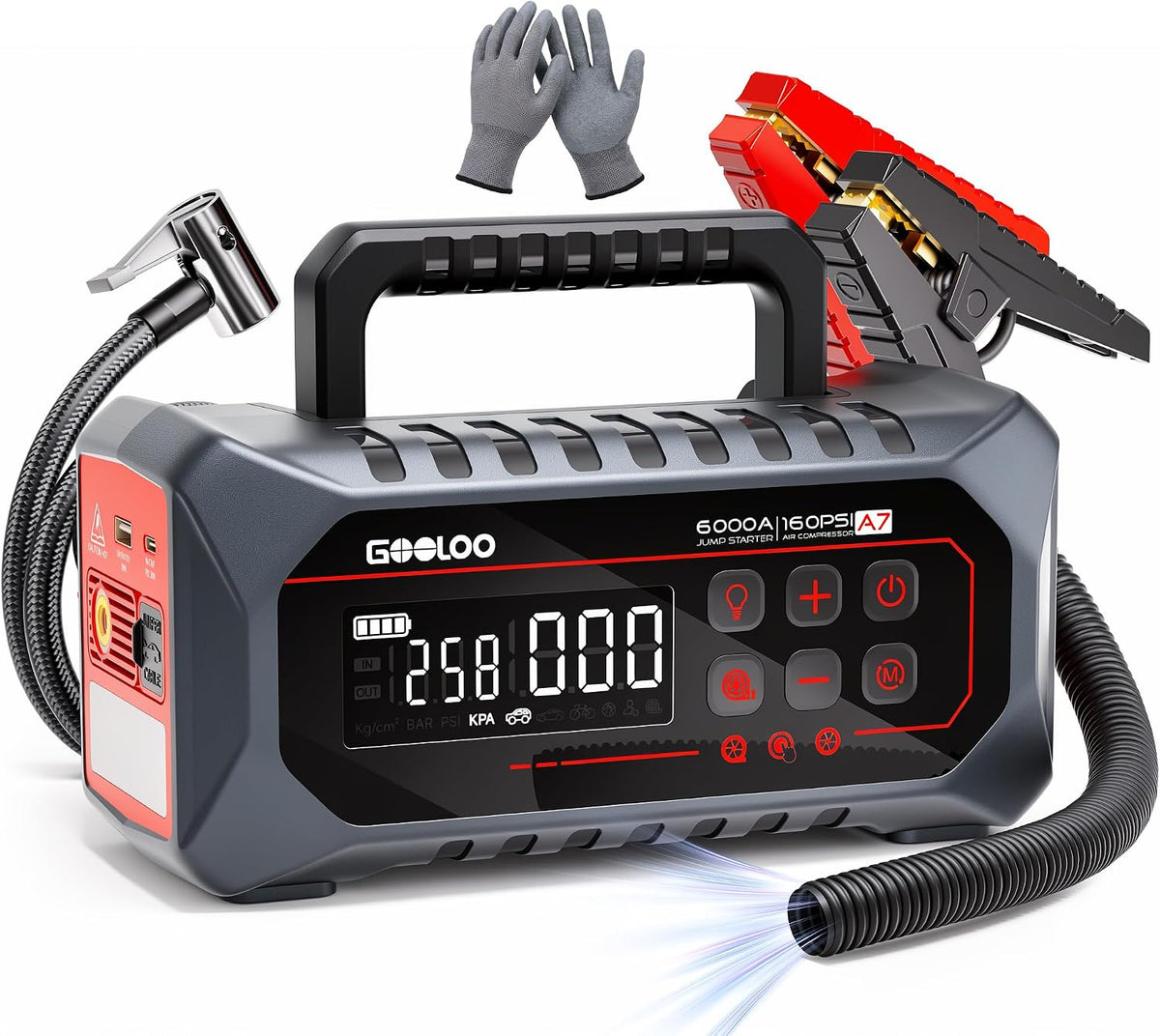 GOOLOO A7 Jump Starter with Air Compressor - 6000A & 160PSI Jump Box
