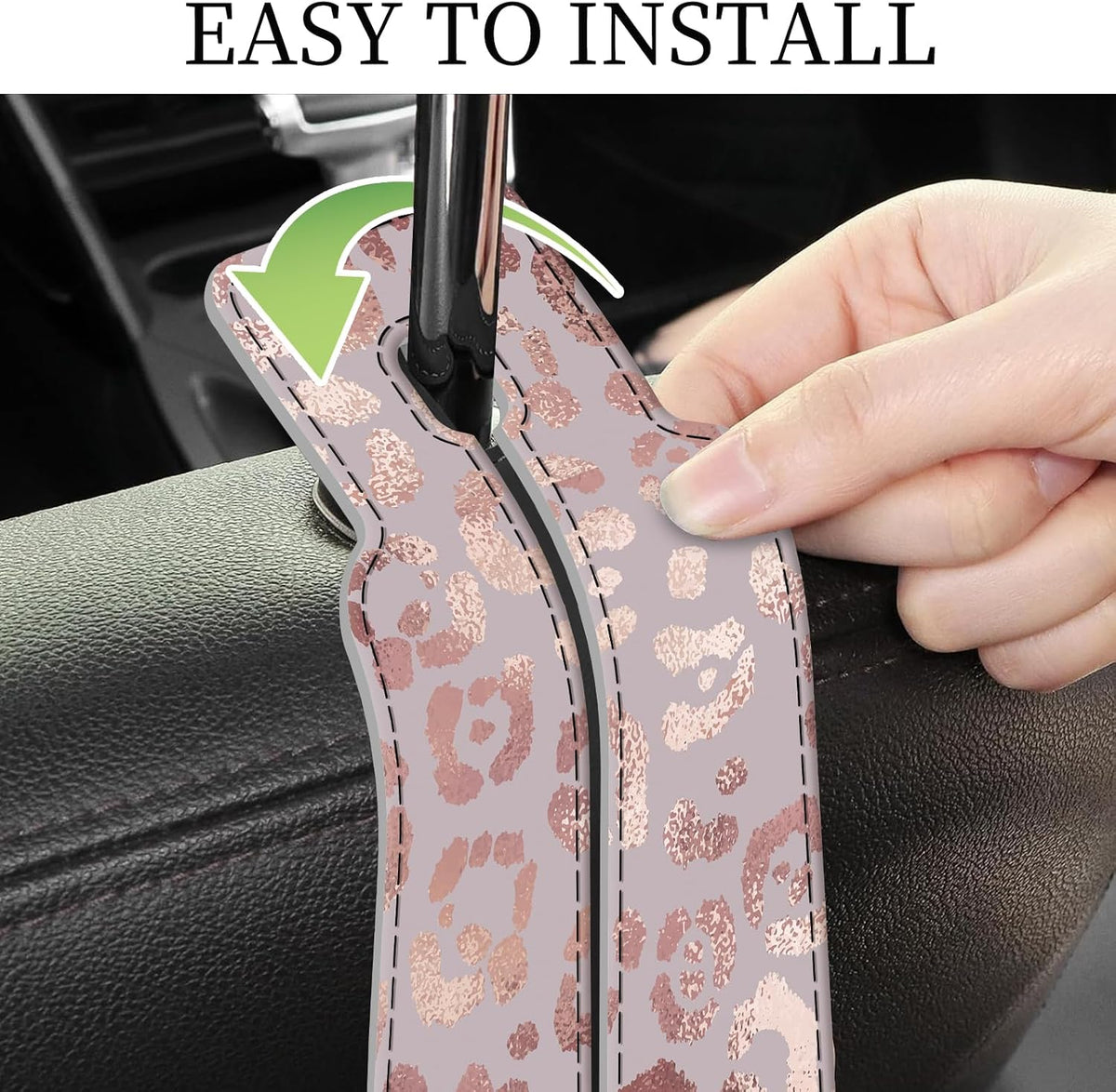 PU Leather Car Seat Hook, Storage Headrest Hanger, Cute Car Backseat Organizer, Car Hooks For Purses and Bags Pink Leopard Print