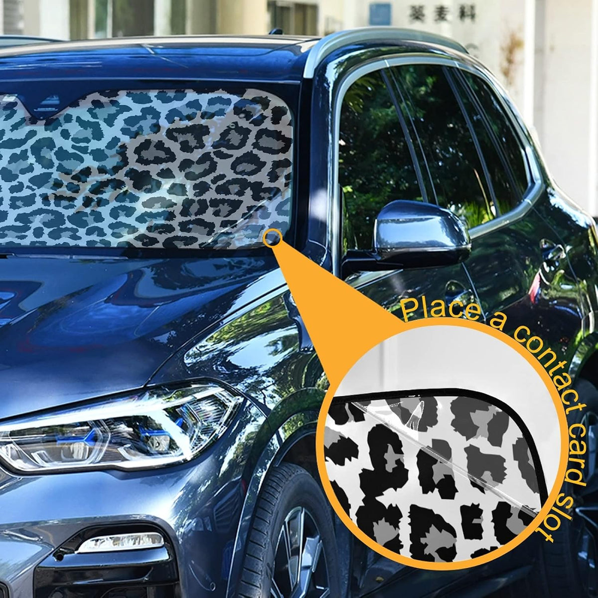 Car Windshield Sunshade Black and White Leopard Trucks Auto Blocks Sun Visor Keep Your Vehicle Cool UV and Heat Reflector