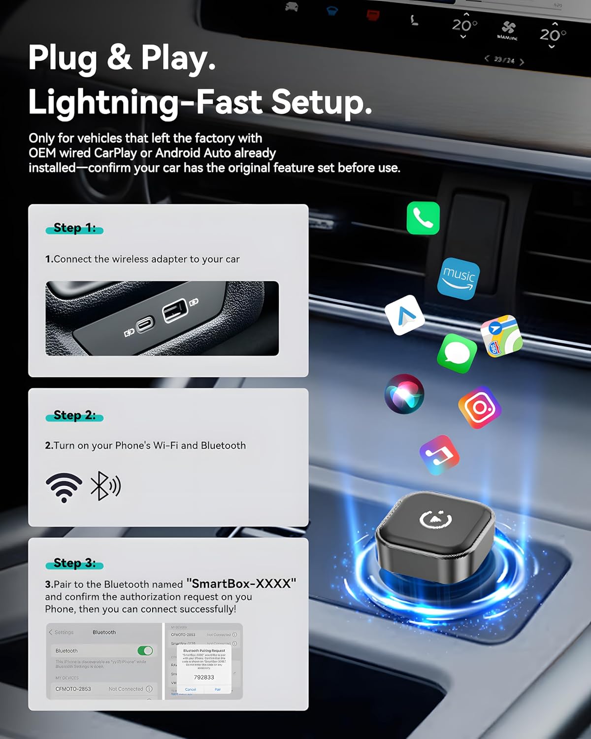 Spedal 2026 2-in-1 Wireless CarPlay & Android Auto Adapter