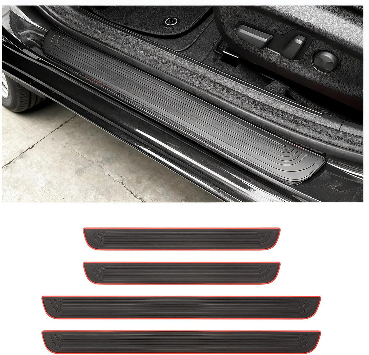 Car Door Sill Protector, 4PCS Anti-Scratch PVC Rubber Door Threshold Strip, Universal Waterproof Edge Guard for Car Truck SUV Exterior Paint Protection (Black, 2.36IN)
