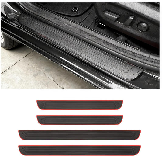 Car Door Sill Protector, 4PCS Anti-Scratch PVC Rubber Door Threshold Strip, Universal Waterproof Edge Guard for Car Truck SUV Exterior Paint Protection (Black and Red, 1.57IN)