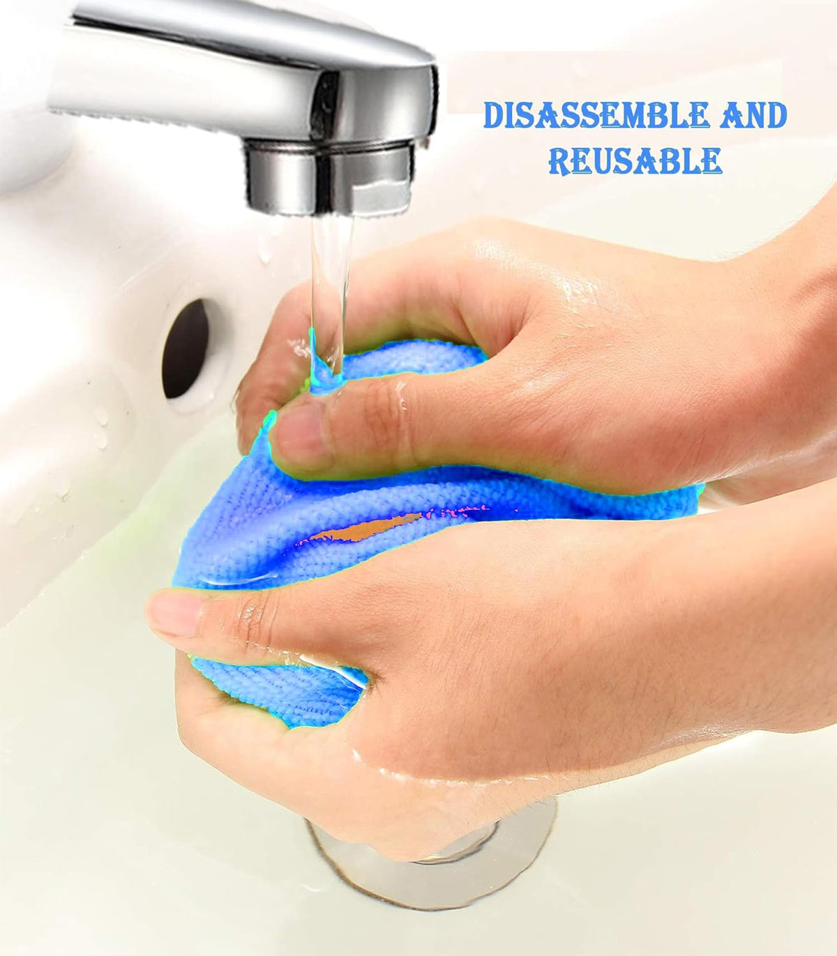 Car Windshield Cleaner Tool with Reusable Pads Extendable Handle(Blue)