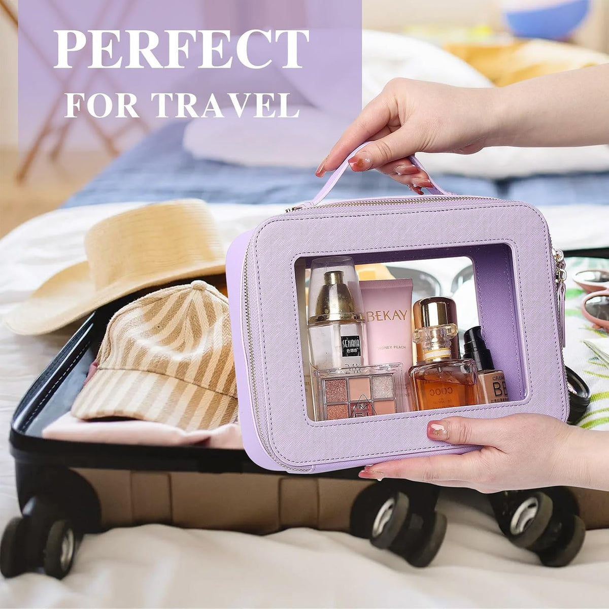 Pinkmik Clear Makeup Bag, (Purple, L+M+SLIM)