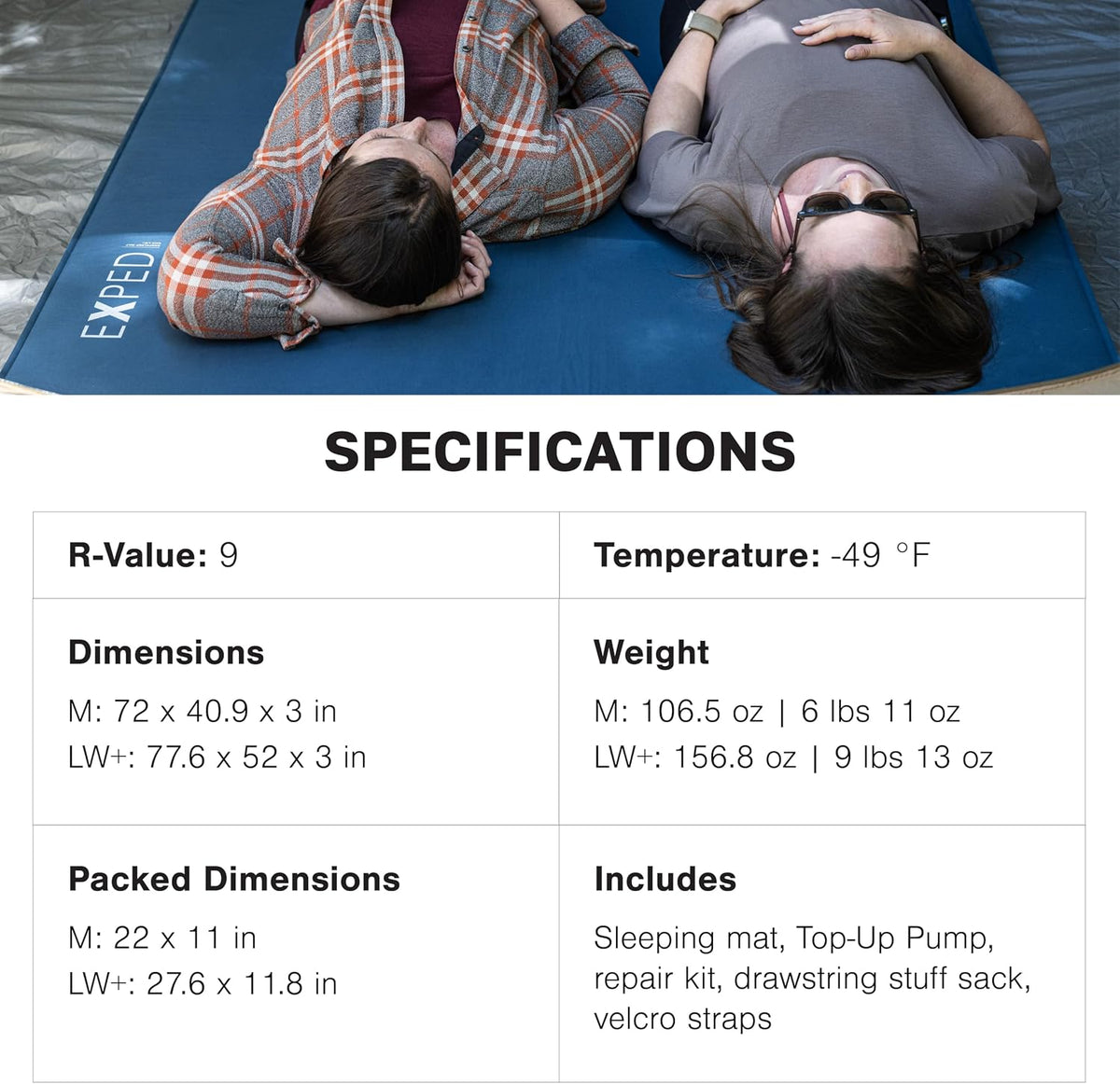 Exped DeepSleep Mat, Duo Long Wide Plus | Self Inflating Firm Car Sleeping Mat, 3” Foam Pad, Pump Included