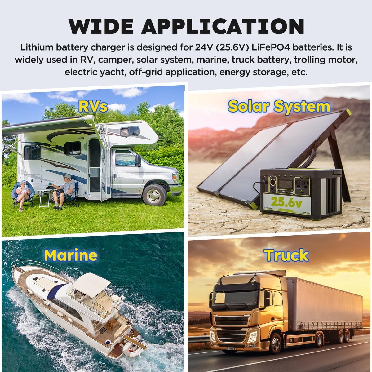 24V 20A Lithium Battery Charger 29.2V LiFePO4 Battery Charger 24 Volt Lithium Charger 0V Wake Up LiFePO4 Charger with Indicator, 3 Connectors for 25.6V LiFePO4 Battery of RV, Boat,Truck, Marine, Solar