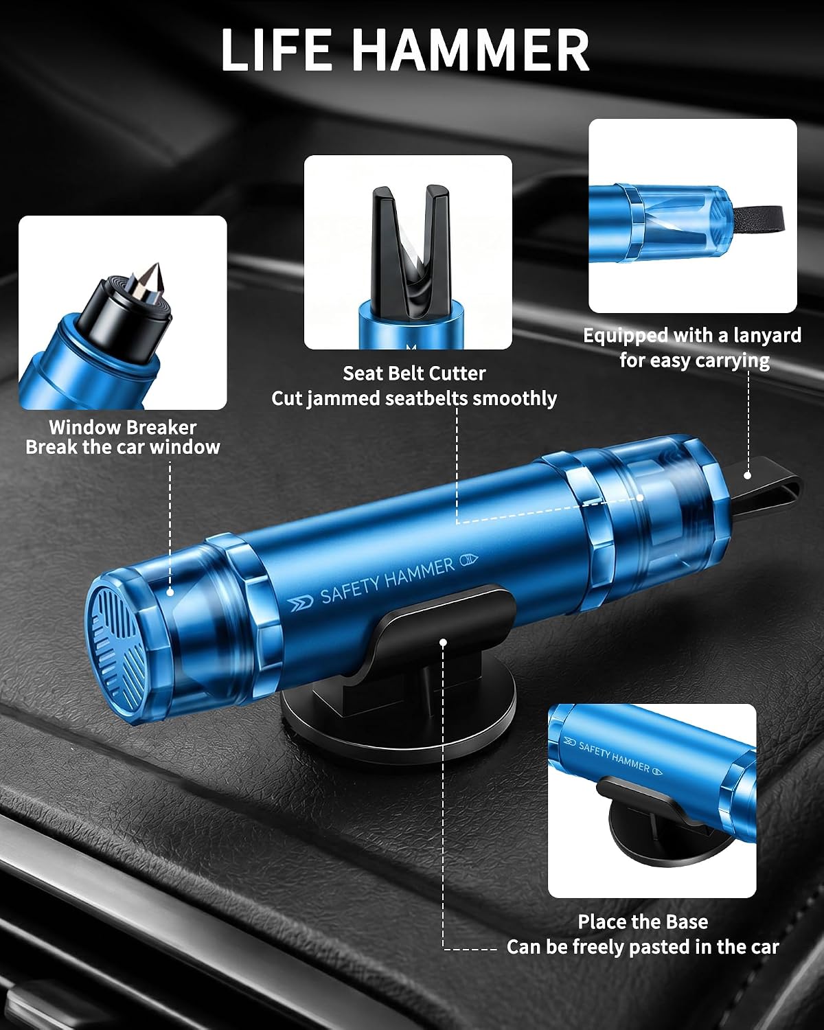 Spring Loaded Window Punch, Glass Breaker and Seatbelt Cutter, 4Pcs