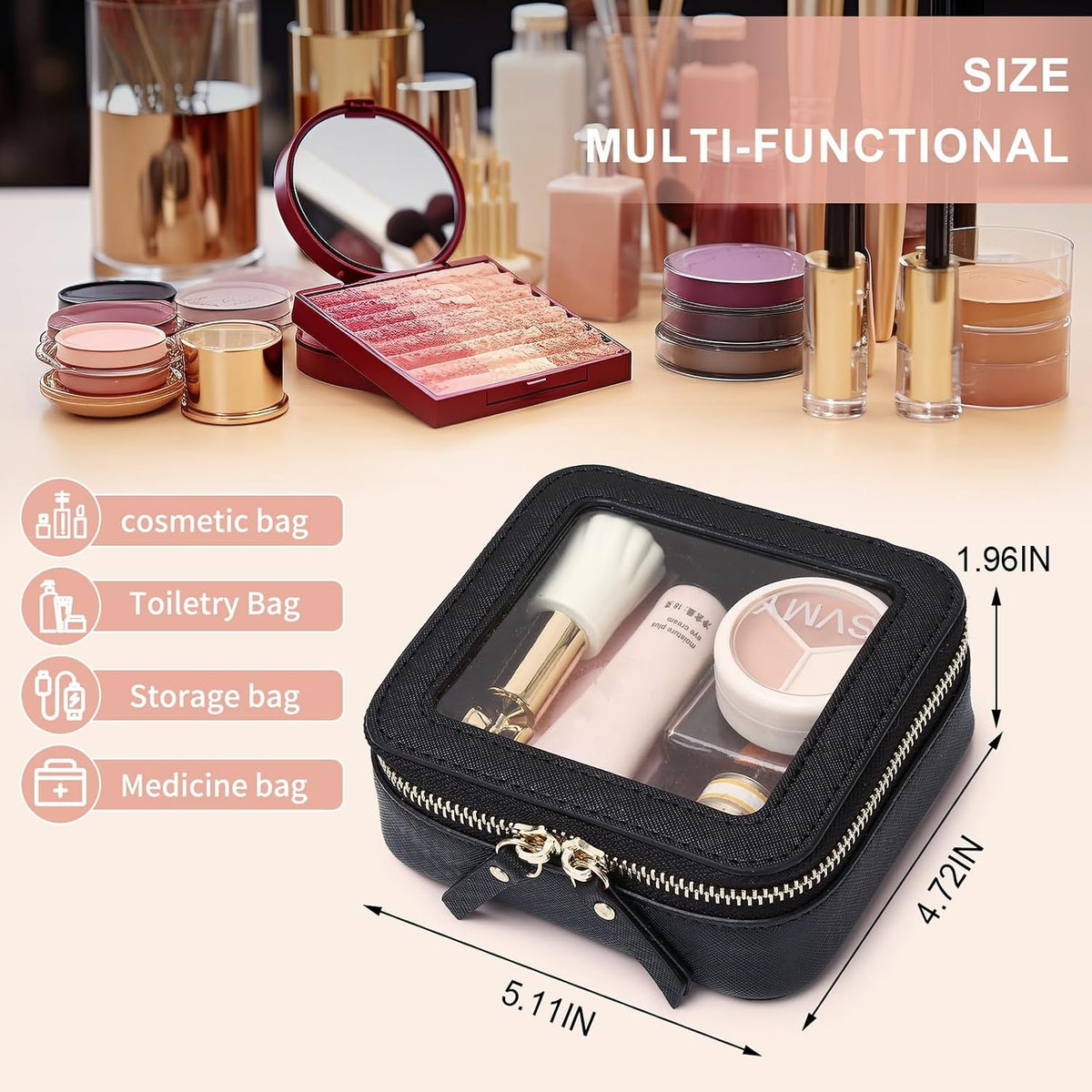 Pinkmik Mini Clear Makeup Bag, Black, MINI-1