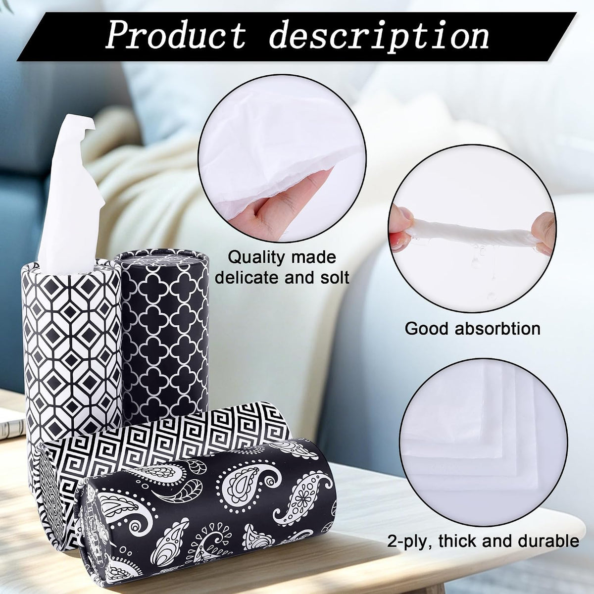 8 Pack Geometric Car Tissue Cylinders, 2-Ply 50 Count