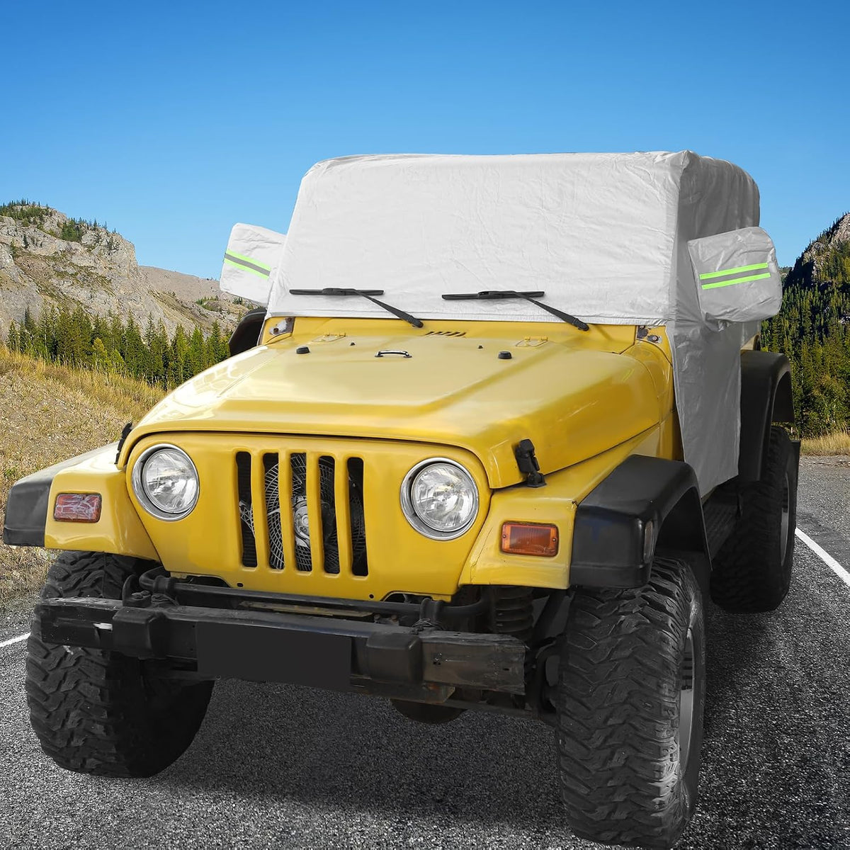 Car Rain Snow Sunshade Cover Accessories for 1997-2006 Jeep Wrangler TJ Windproof Dustproof Scratch Resistant Outdoor UV Protection Auto Cover