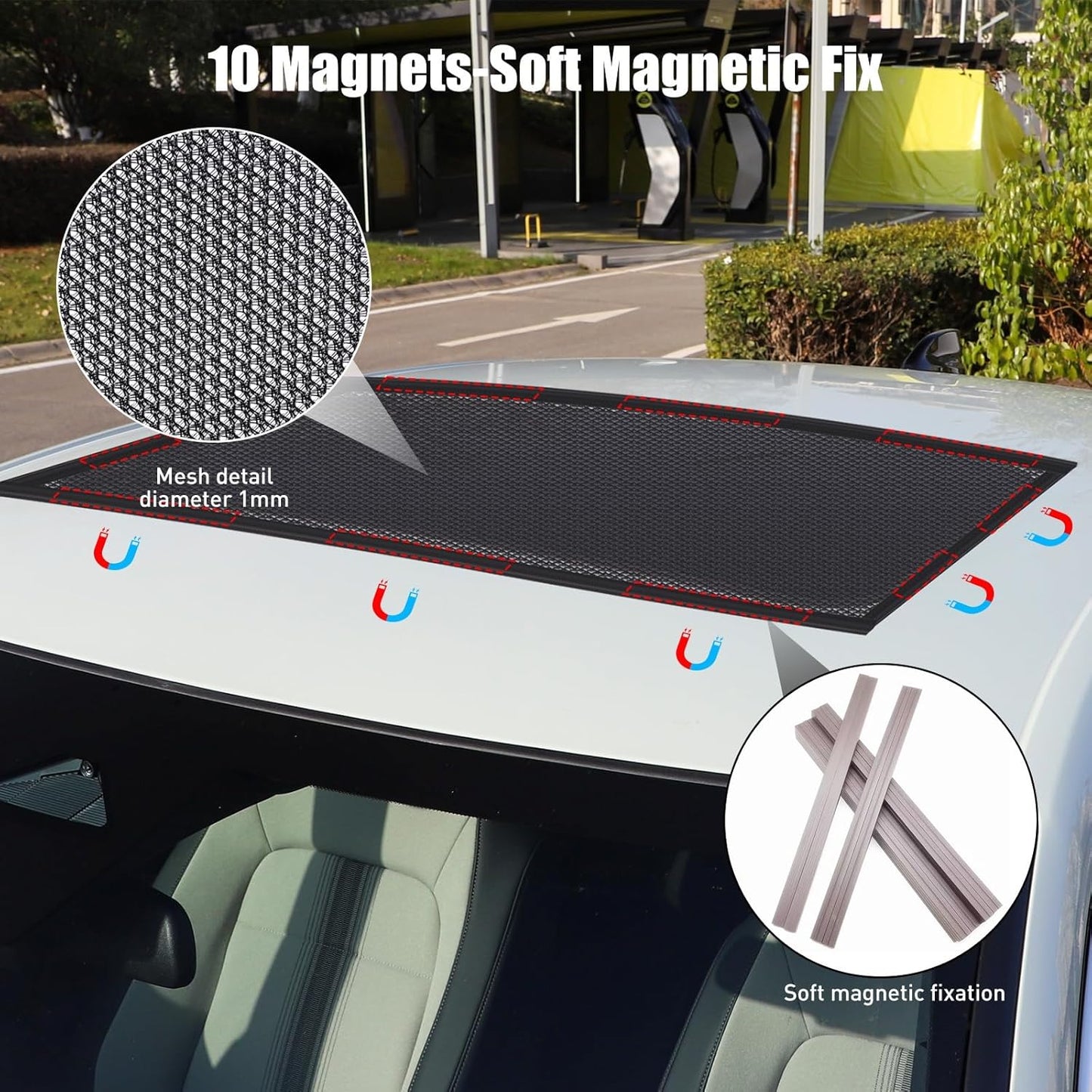 Magnetic Sunroof Sunshade Mesh Screen for Car Camping Essentials,UV Protection Screen for Moonroof & Side Windows,Quick Install,Breathable Roof Cover Fits SUV, Truck Van Sleeping Overnight