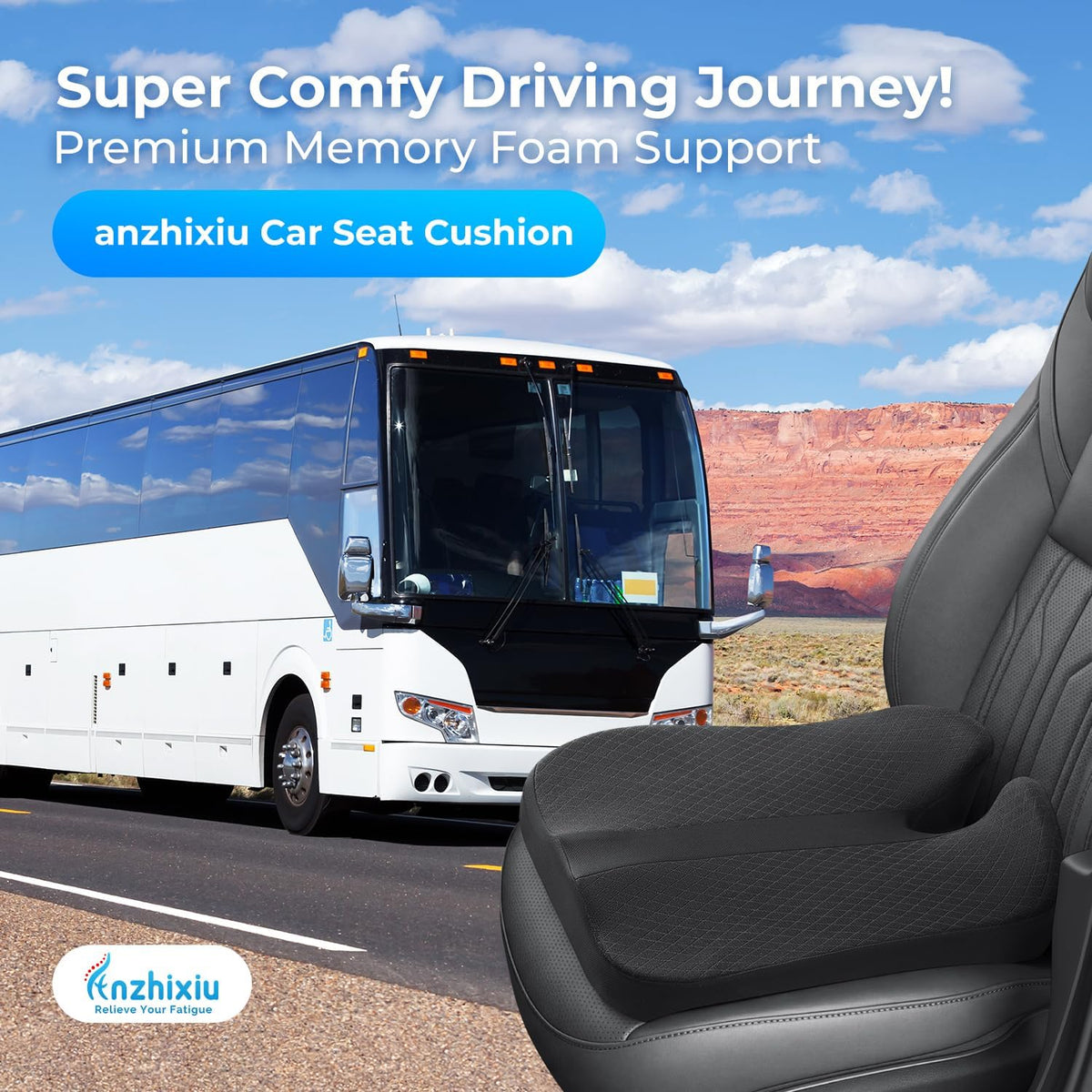 anzhixiu Elevated Car Seat Cushion for Improved View- Black