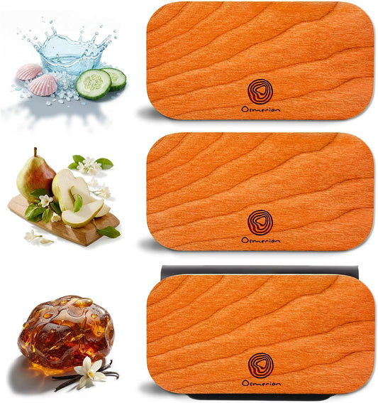 Car Air Freshener - Wood Air Freshener for Visor Clip - Long Lasting Car Odor Eliminator - Vehicle Scent Diffuser - Variety Scent Refill (Amber - Marine - English Pear, CLIP INCLUDED)
