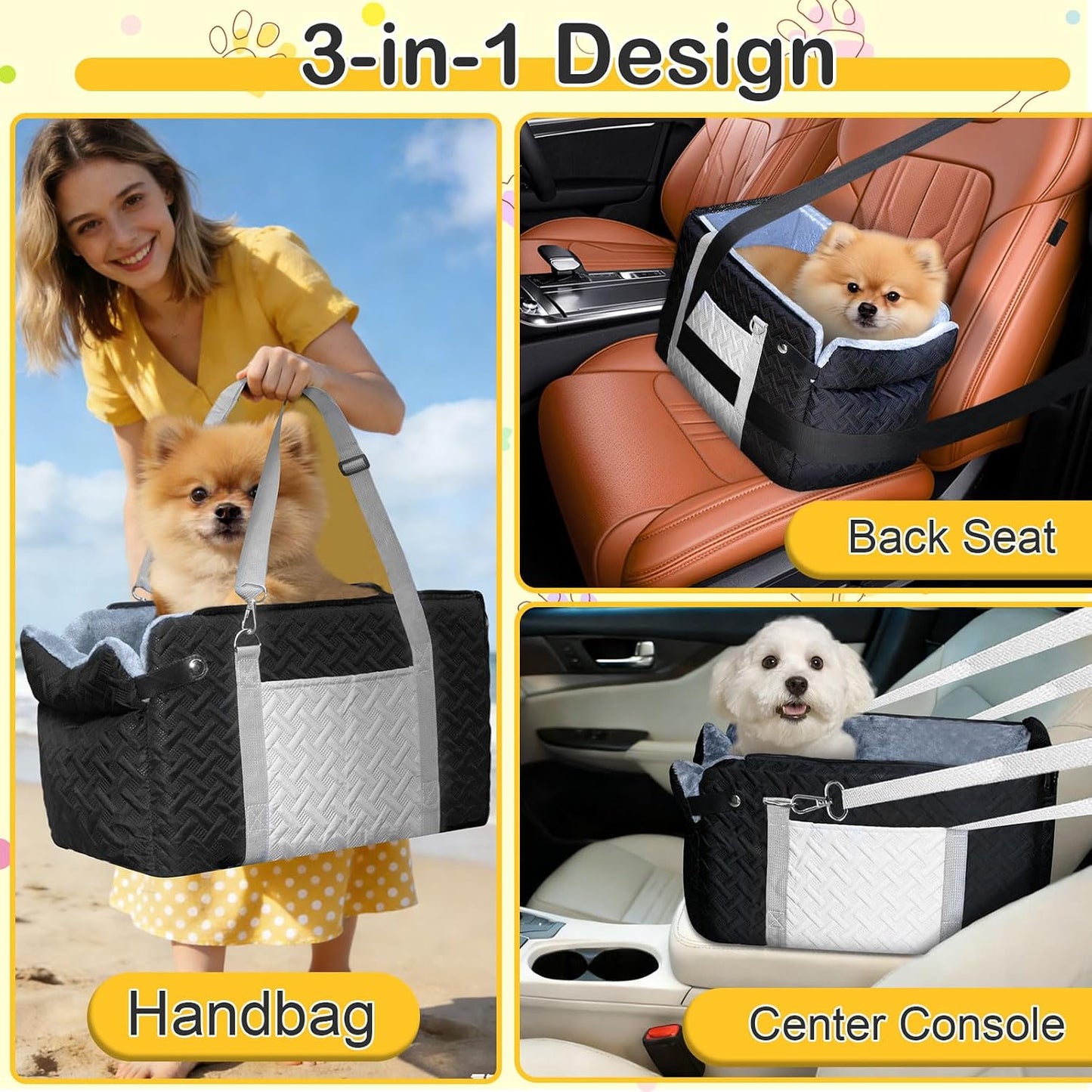 Car Seat for Small Dog, Center Console Dog Booster Portable Car Seat | Suitable for 0 - 15lbs Small Pets, Puppy, Doggy, Cats; with Safety Net