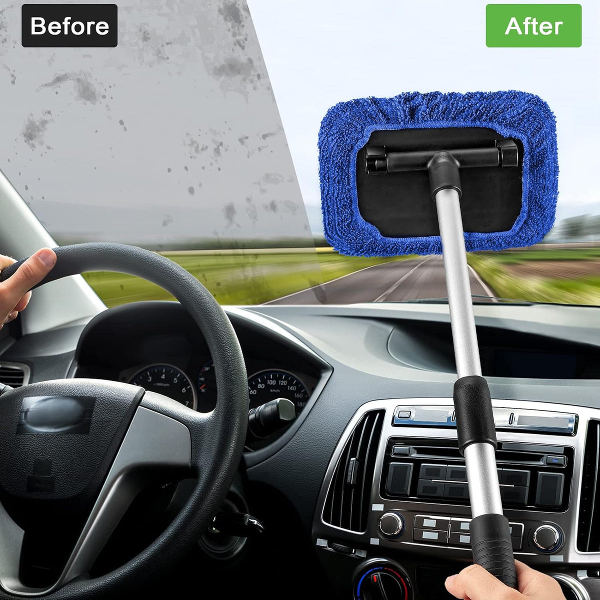 Tallew 2 Sets Windshield Cleaner Tool Car Window Cleaning Wash Kit with Detachable Handle 6 Microfiber Pads and 2 Spray Bottles Inside Windshield Cleaner Tool for Auto Glass Cleaning