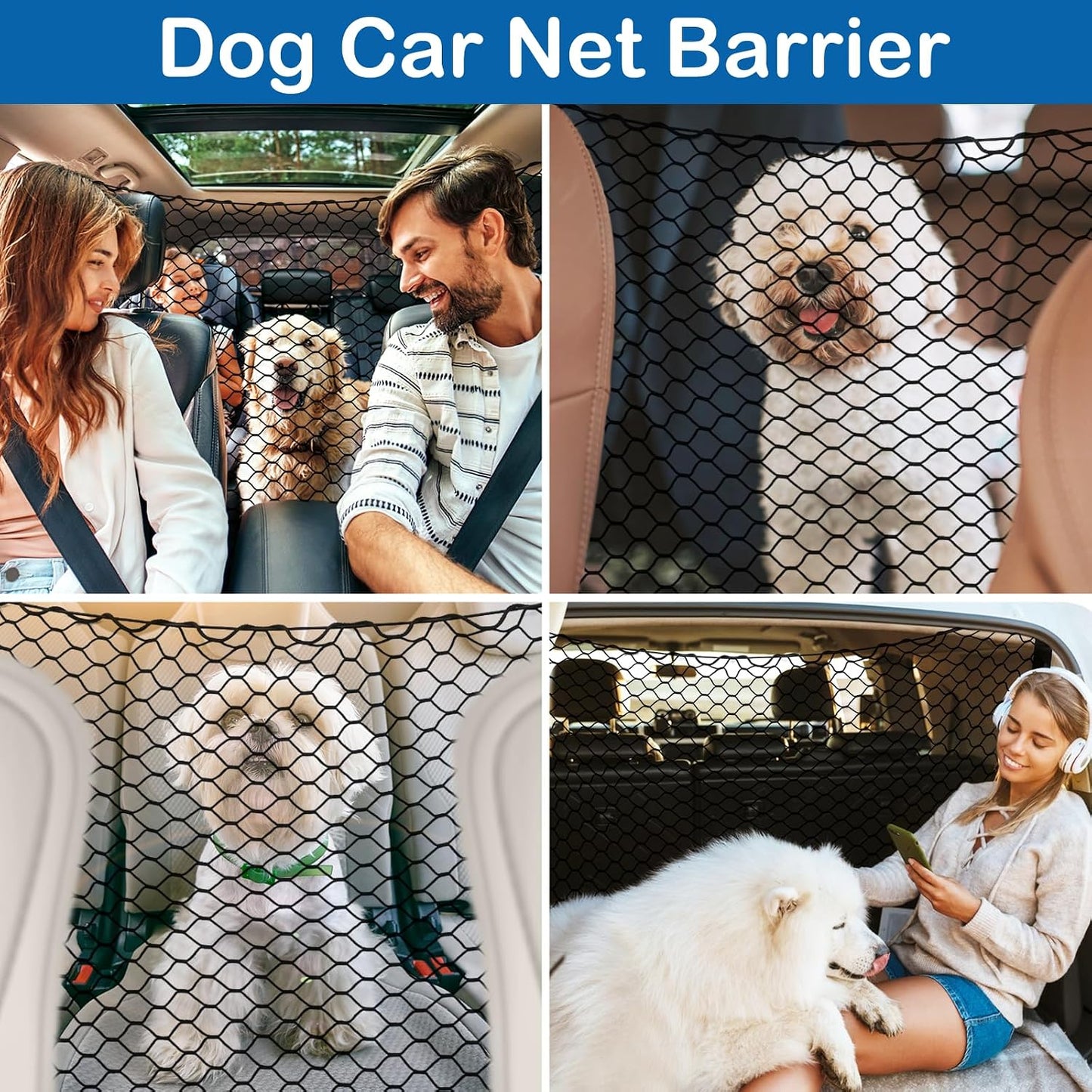 Dog Car Barrier Net Pet Car Divider Back Seat Barrier Net for Trucks, SUV, Full Sized Sedans Pet Restraint Car Backseat Divider Vehicle Gate Cargo Area Travel Trunk Mesh Net Screen Barricade