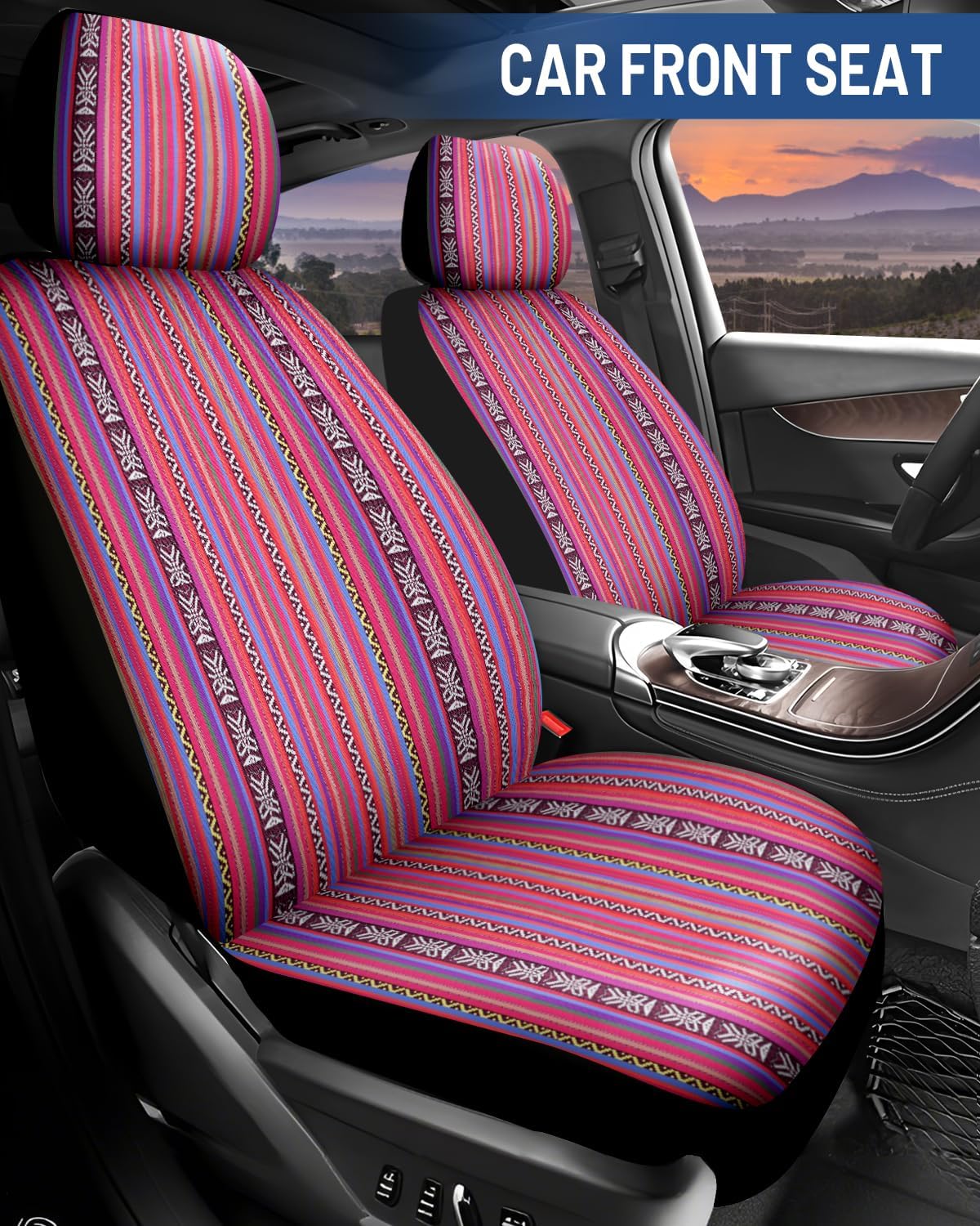 Baja Saddle Blanket Car Seat Covers Front Set 6PCS, Pink