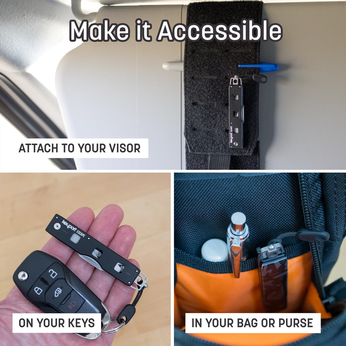 Keyport Car Rescue Tool - Tungsten-Carbide Window Breaker & Seatbelt Cutter