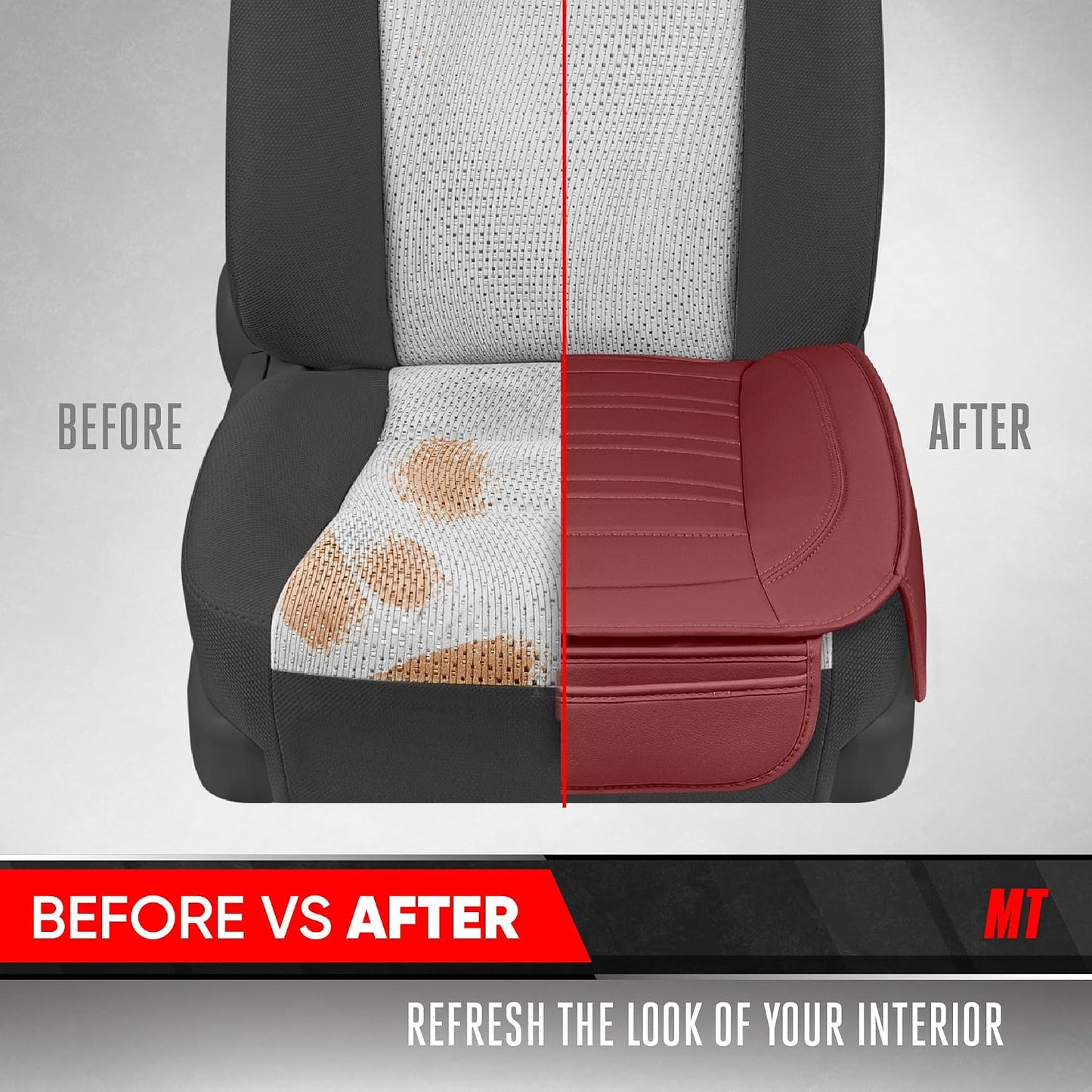 Motor Trend Faux Leather Front Seat Cover for Cars - Set of 2 Burgundy Front Car Seat Covers for SUV & Truck with Storage Pockets - Automotive Car Seats Cover Protector - Bottom Cushion Coverage Only