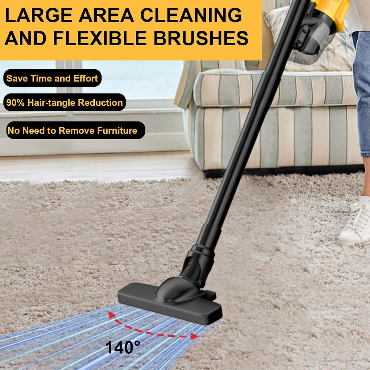 Cordless Vacuum Cleaner for De-Walt 20V, Brushless 5 in 1 Stick Vacuum with Washable HEPA Filter 55CFM Handheld Vacuum Cleaner for Floor, Carpet, Car, Shop Vac(Tool Only)