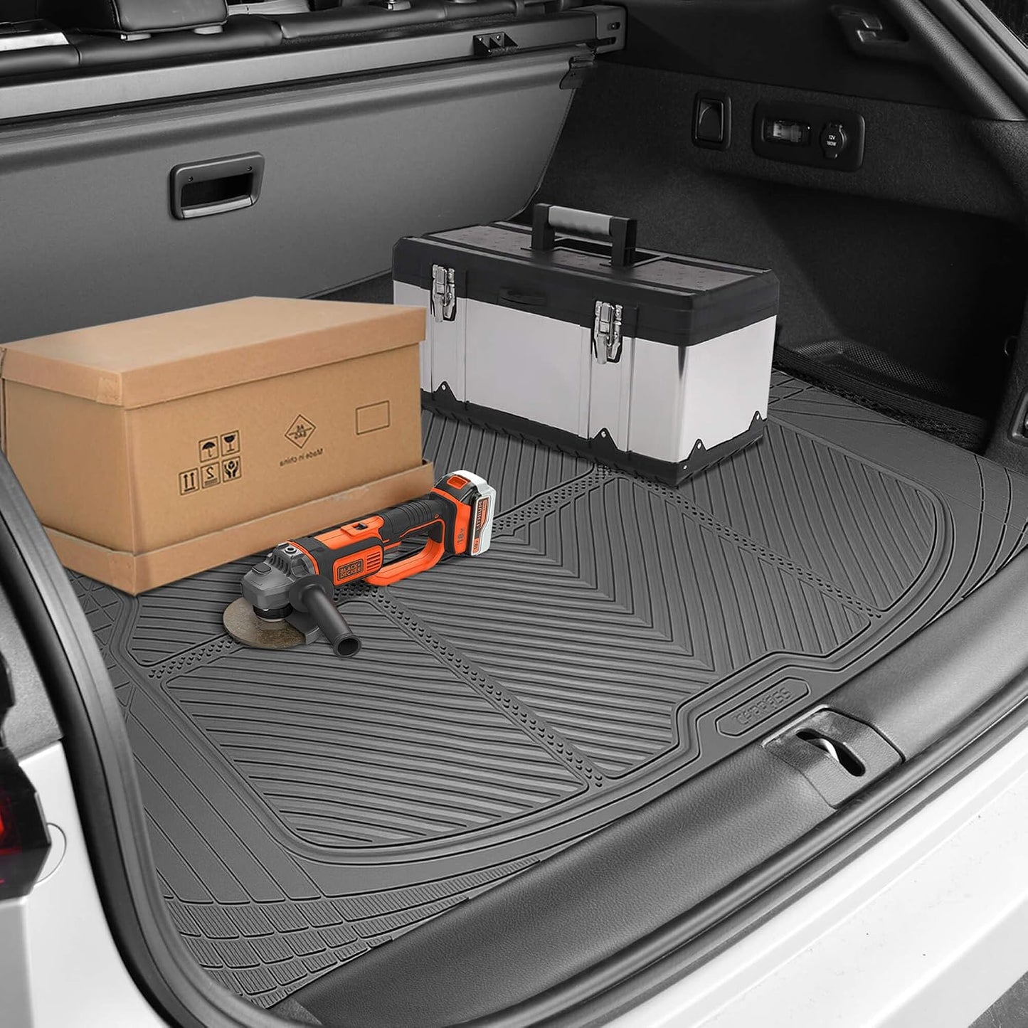 CAR PASS Gray Rubber Car Floor Mats & Cargo Liners, All Weather Car Mats & Trunk Mats,Waterproof Automotive Floor Mats Trim to Fit for Most Cars Sedans SUVs Vans, Durable Heavy Duty Anti-Slip, Gray