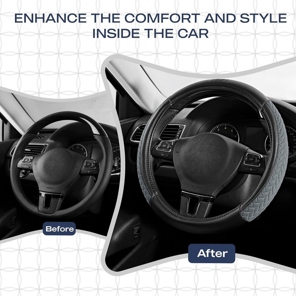 Skechers Steering Wheel Cover,Max Cushioning Leather Steering Wheel Cover Universal Fit 14" 1/2-15" Car Wheel Protector for Men Women Fit Suvs,Vans,Sedans,Car,Trucks,Gray