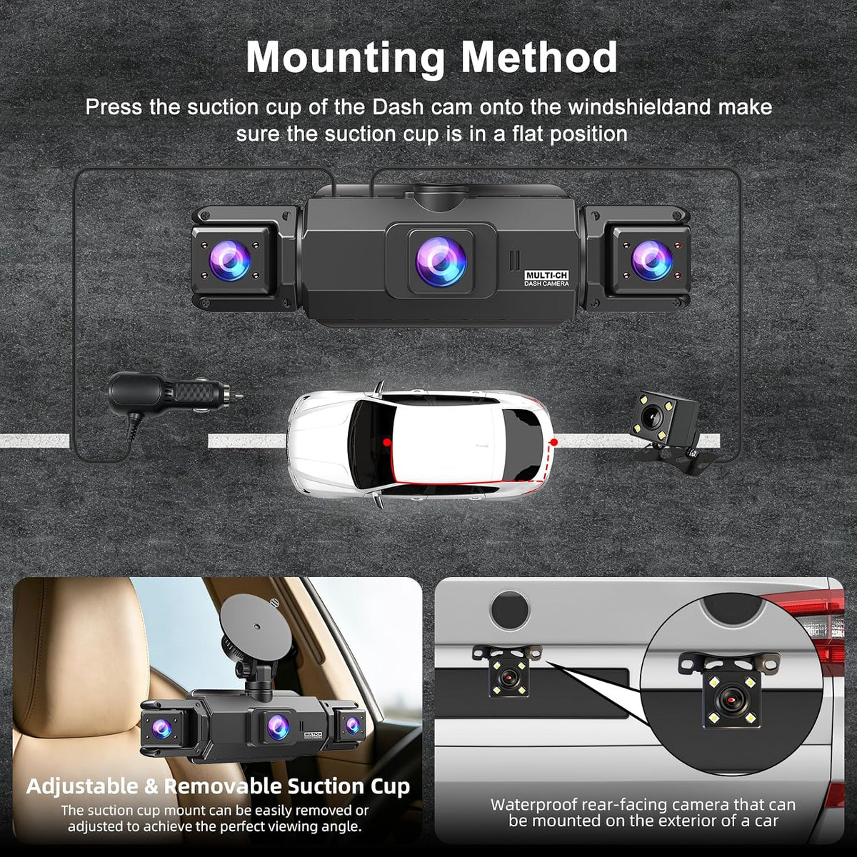 4 Channel Dash Cam, 360 Dash Camera for Cars, 2K Front + 1080P Rear/Left/Right Camera, Built-in WiFi, APP Control，G-Sensor, Super Night Vision, 24/7 Recording Parking Mode Monitor, Free 32G SD Card