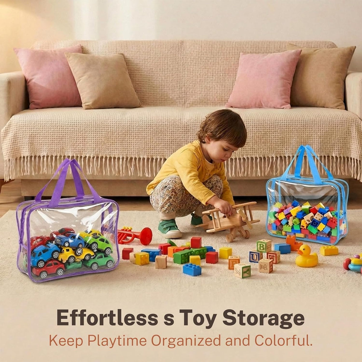 6 Packs Large Toy Storage Bags, Reusable Clear PVC Storage Bags with Zipper, Travel Waterproof Organizer Bags for Puzzles, Building Blocks,Board Game, Kids Books, Stationery(Colorful)