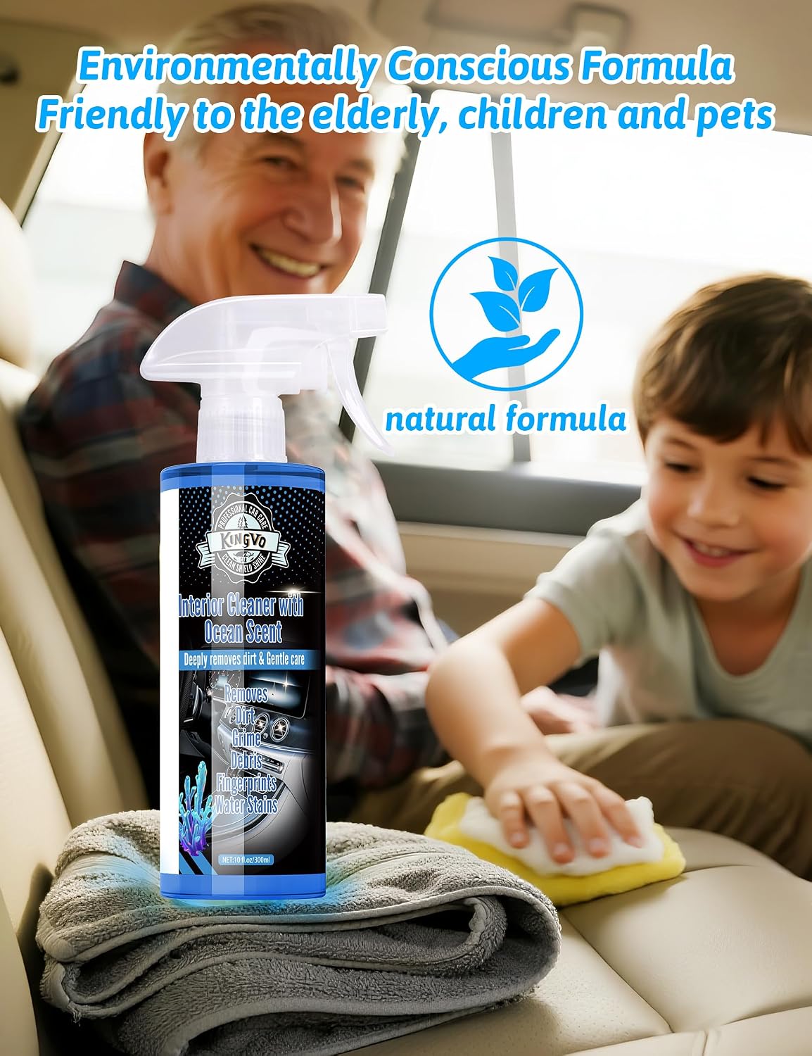 Car Cleaner Interior, Leather Cleaner Upholstery Interior Ceaning Kit Carpet Dashboard Shiny Car Stuff for Vinyl,Plastic,Fabric,Carpet & More,Ocean Scent