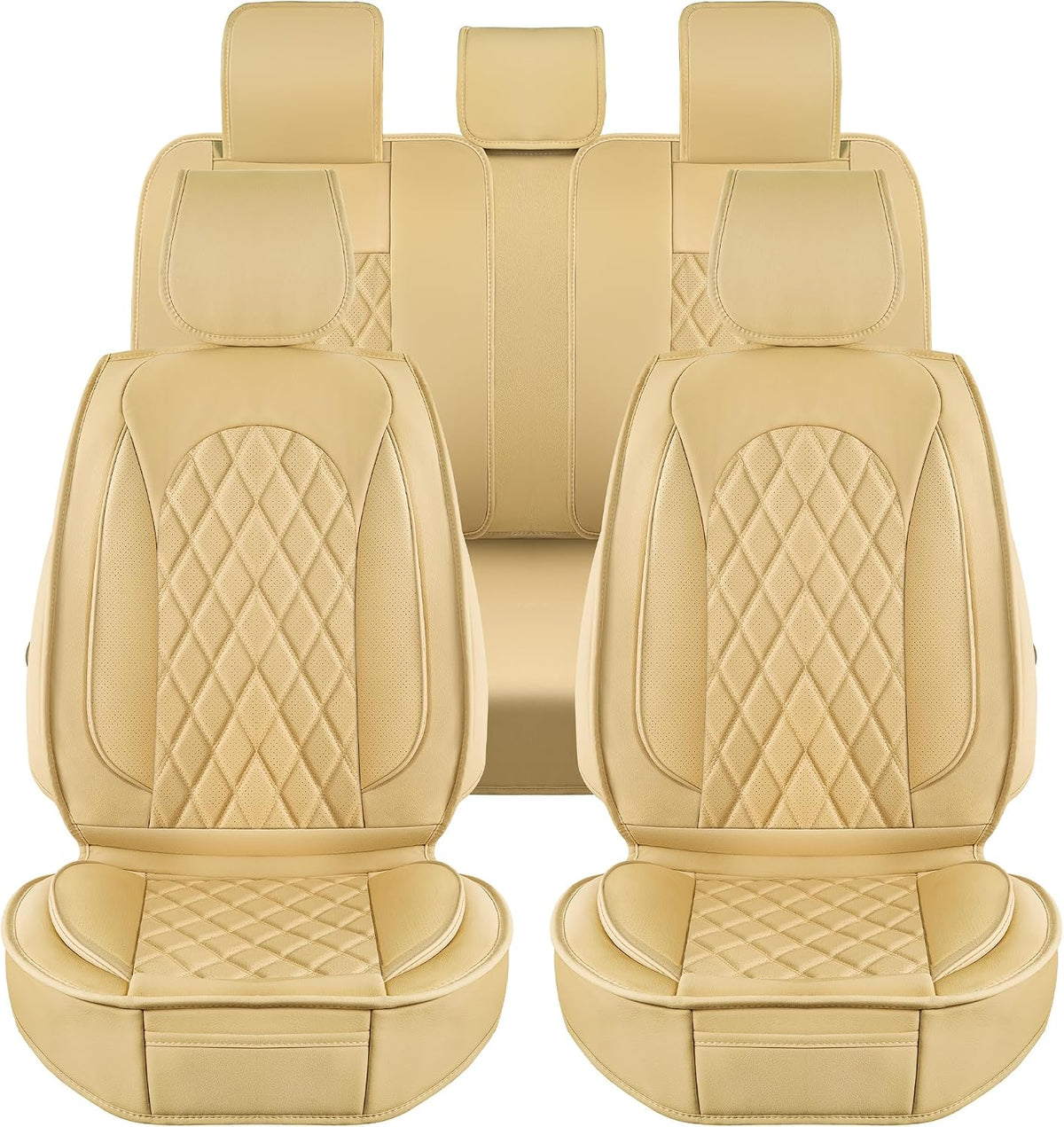 LINGVIDO Car Seat Covers Full Set (5 Seats) - Premium Perforated Nappa Leather, Waterproof Shield, Omni-Adapt Fit SUVs Sedans, Ultimate Family & Pet Protection