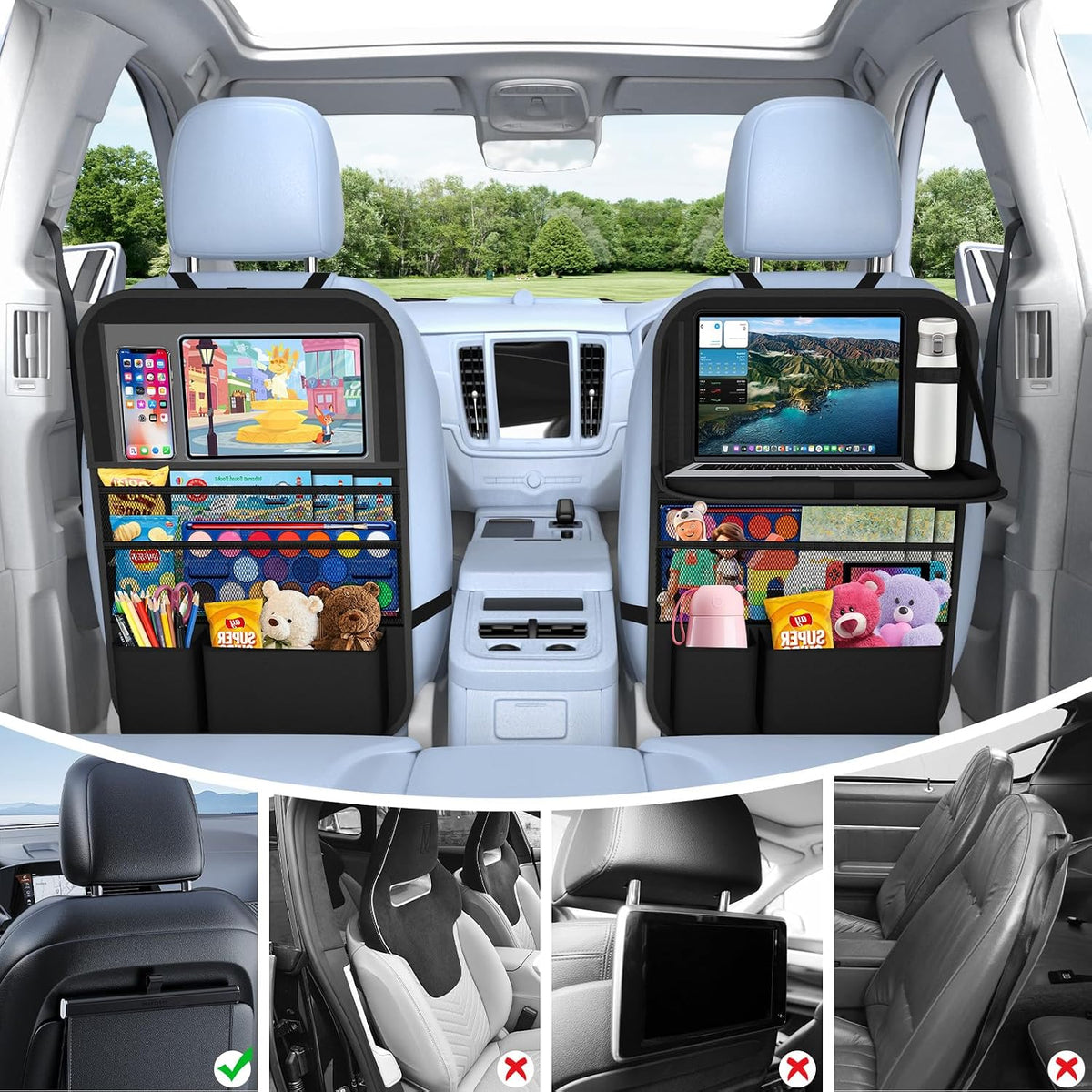 1 Pack Car Backseat Organizer with Tray, Tablet Holder for Kids Trip