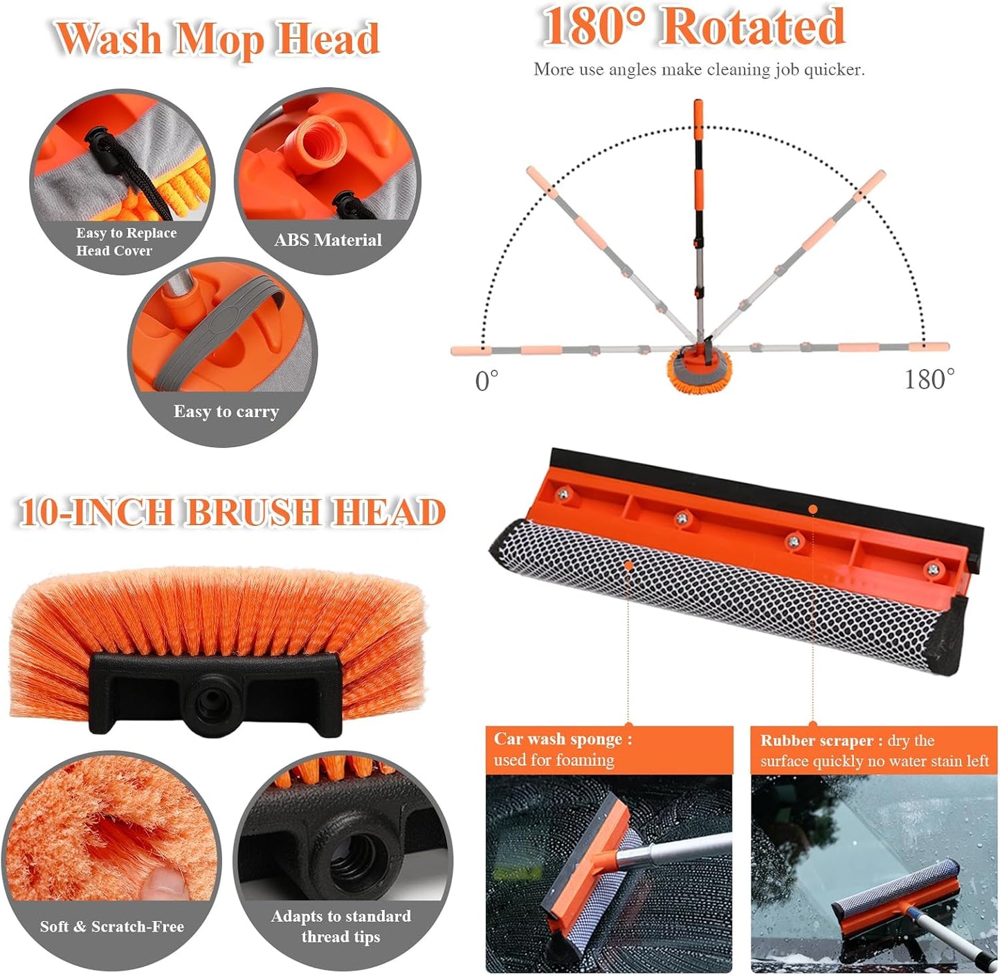 21Pcs Car Wash Kit with 60" Heavy-Duty Extension Pole, Soft Car Wash Brush, Wheel &amp; Tire Brush, Scratch-Free Car Mop Mitt &amp; Window Squeegee, Detailing Tool for Car Exterior &amp; Interior Cleaning