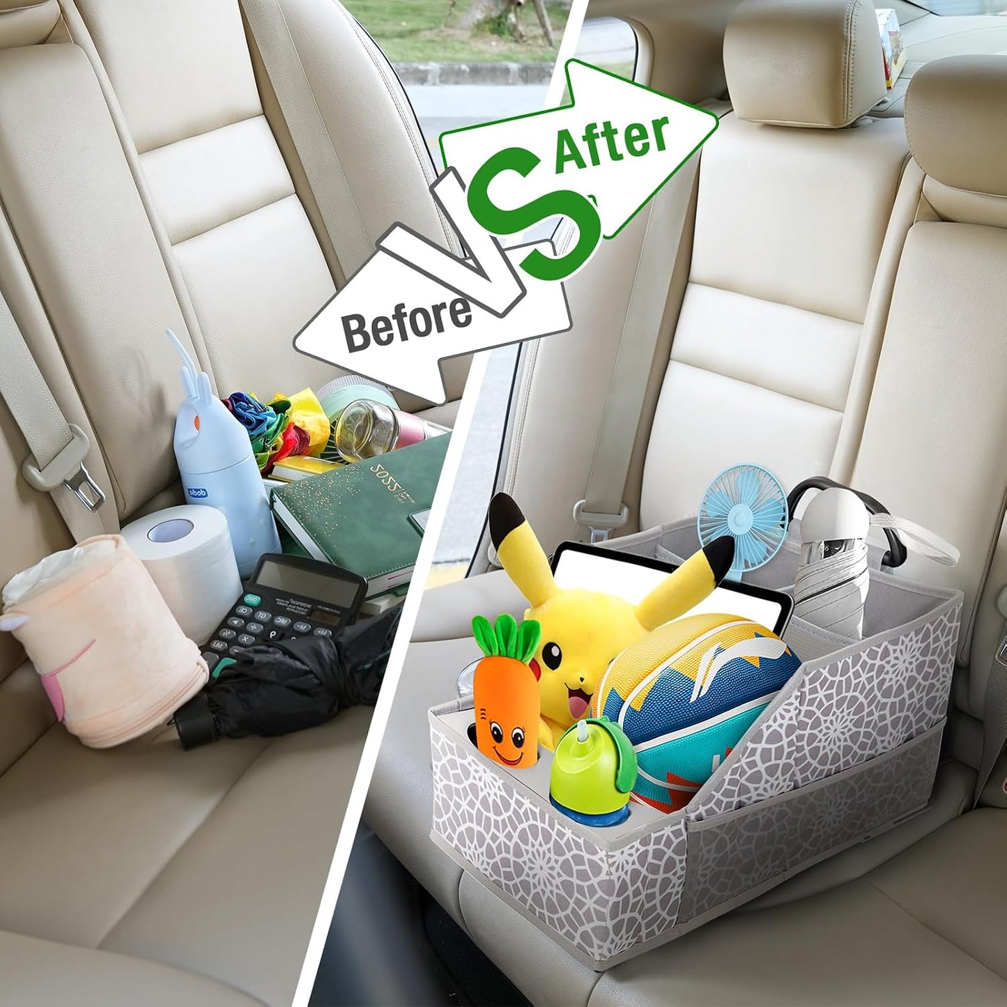 MULISOFT Car Seat Organizer- Backseat Car Organizer with 12 Storages Compartments and 2 Cup Holders, Organizers and Storage, Front Seat for Travel Kids,Gray