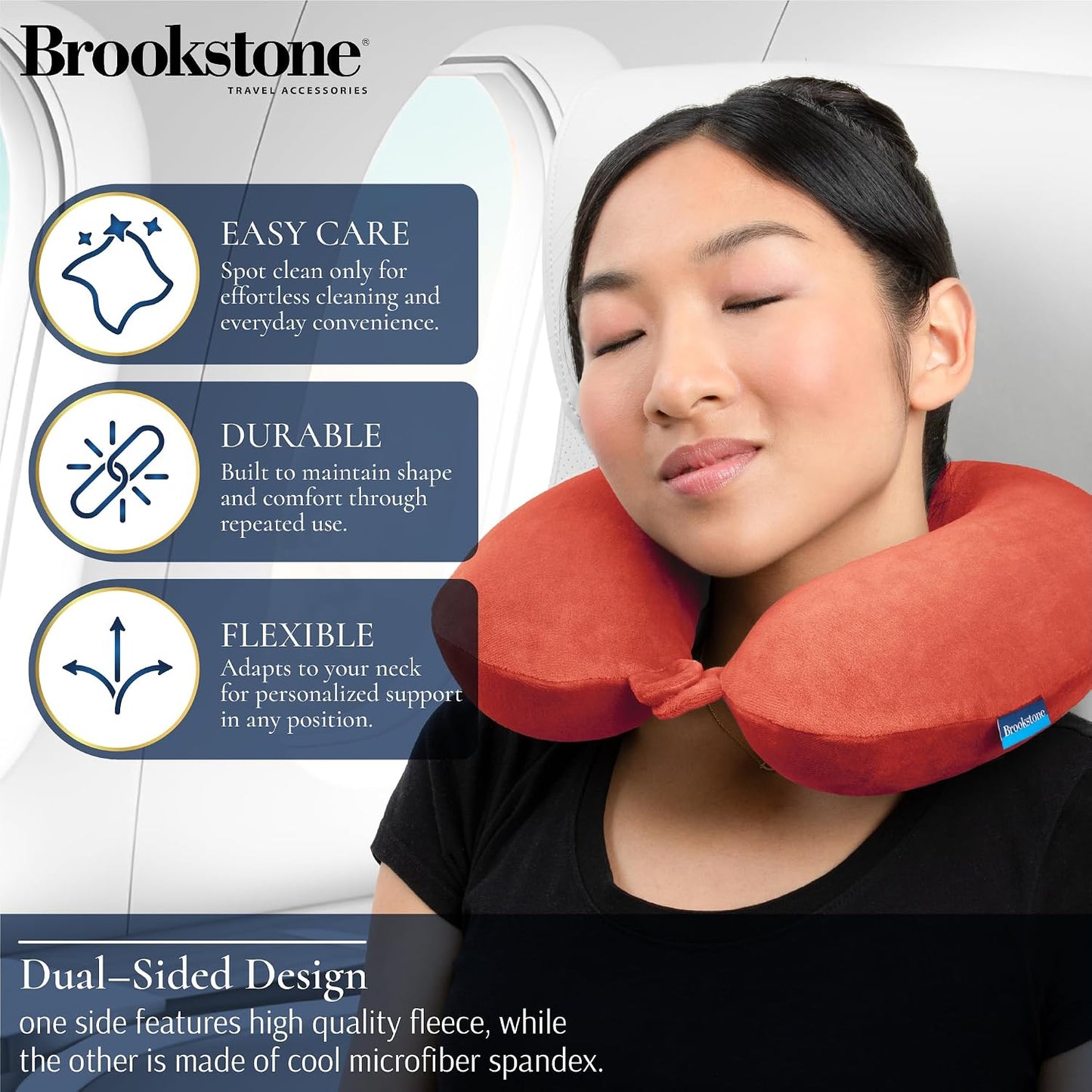 Brookstone Travel Neck Pillow - Lightweight U-Shaped Memory Foam Travel Pillow for Airplane, Car Travels & Sleeping, Terra Cotta