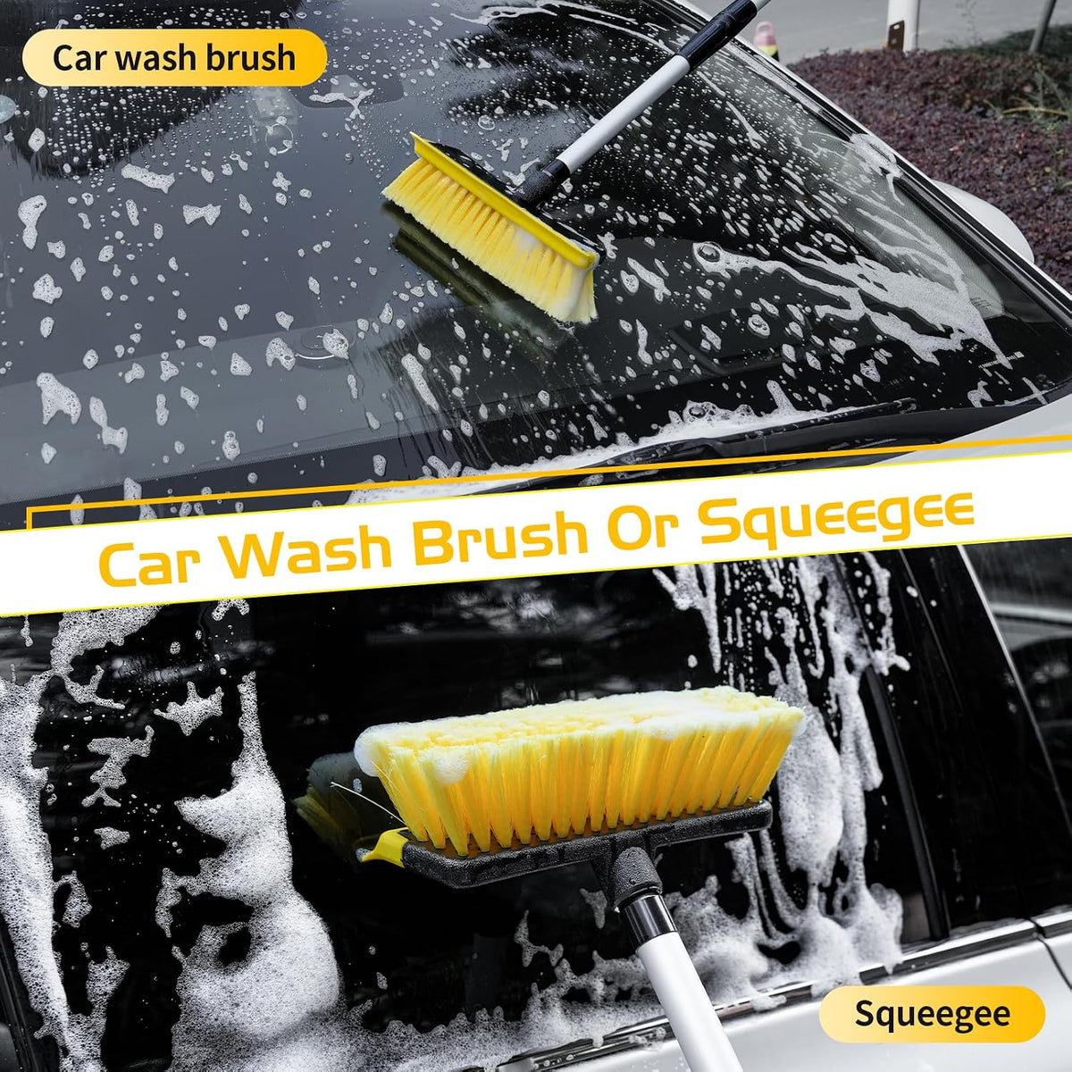 Ordenado 56" Car Wash Brush with Long Handle, Soft Bristle& Rubber Squeegee