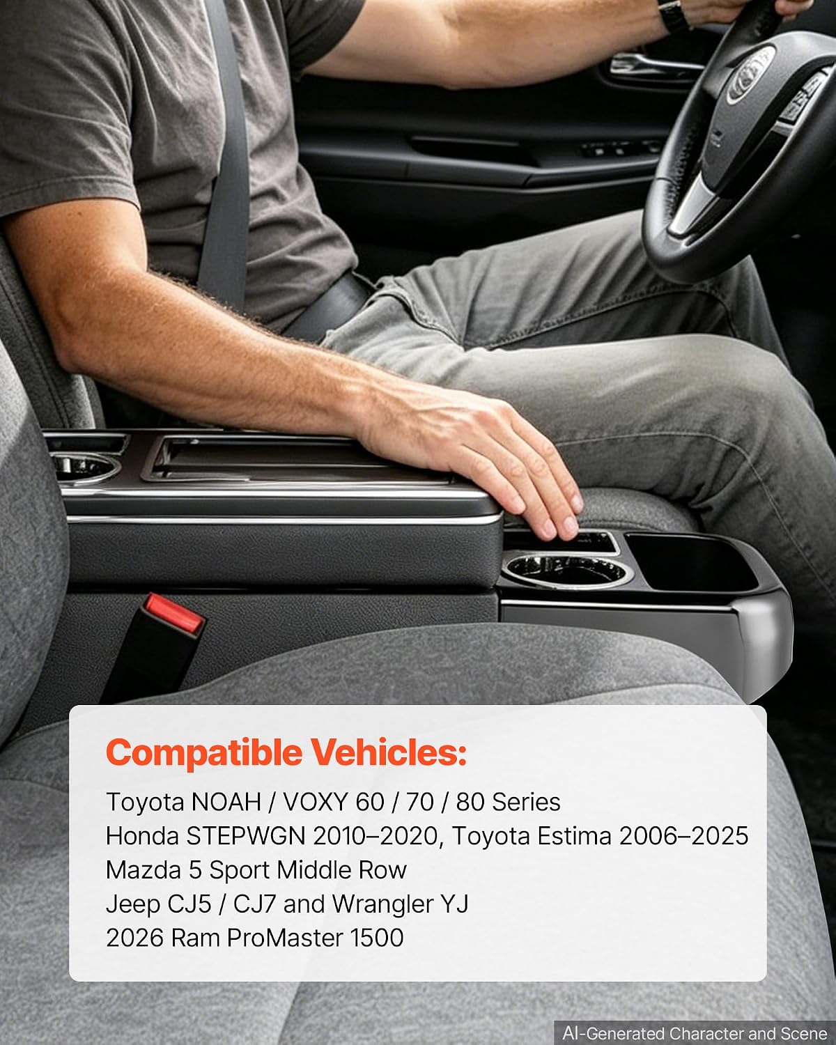 VEVOR Center Console Between Seat Floor Mount Console Storage Box, Central-Console Tools Organizer with Sliding Lid, Cups Holders & Multiple Storage Compartments for Trucks, Minivans, SUVs