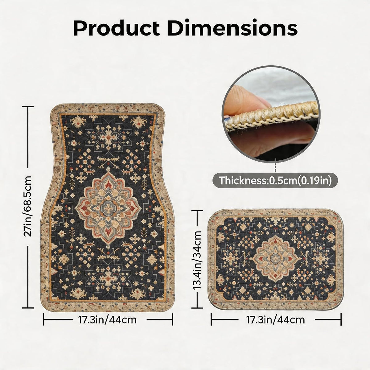 Persian Rug Car Floor Mats Universal Vintage Blue Set