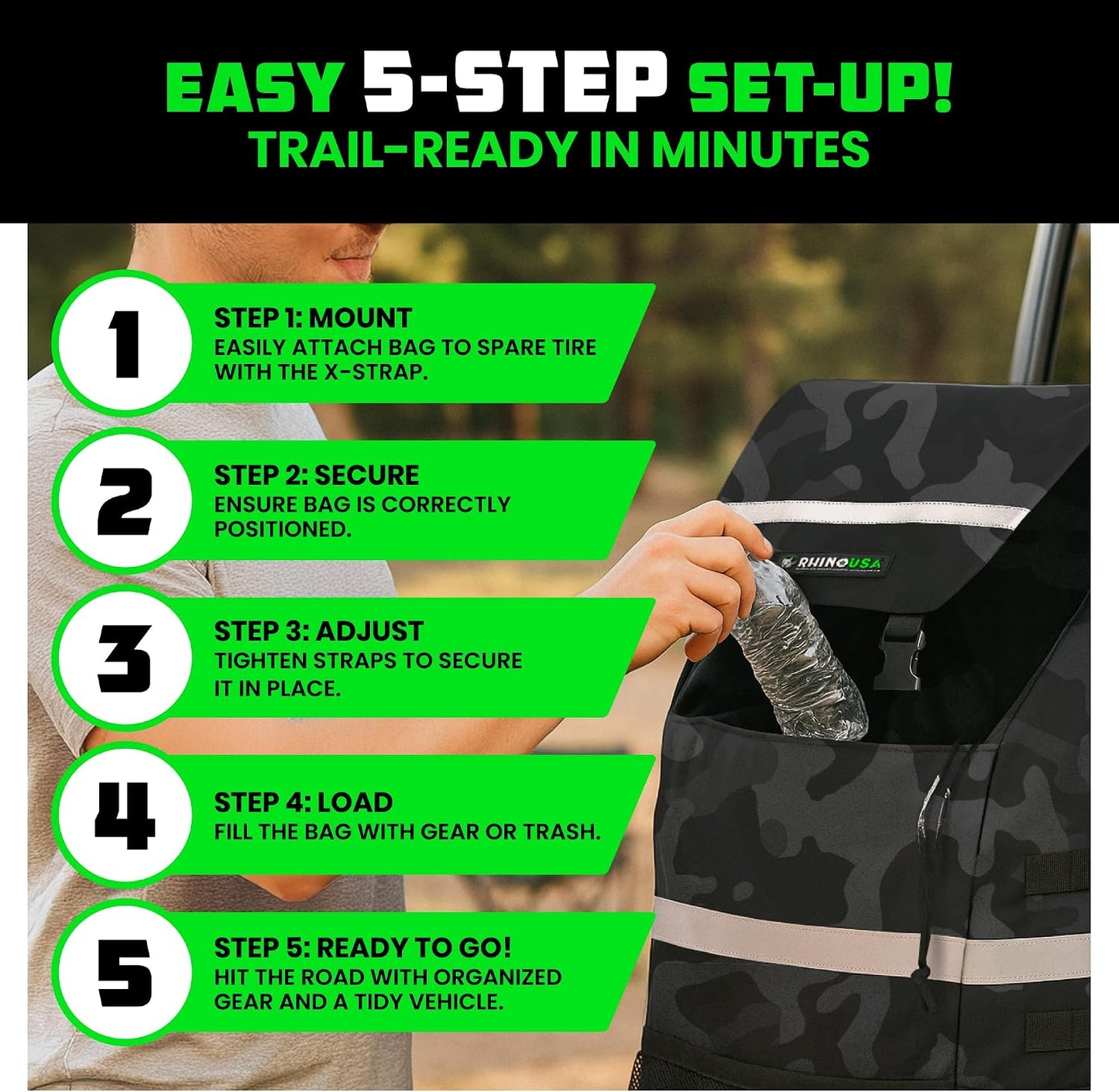Rhino USA Spare Tire Trash Bag - Ultimate Car Storage Solution For Overlanding Accesories, Firewood, Water, Camping Essentials and More! - Camo