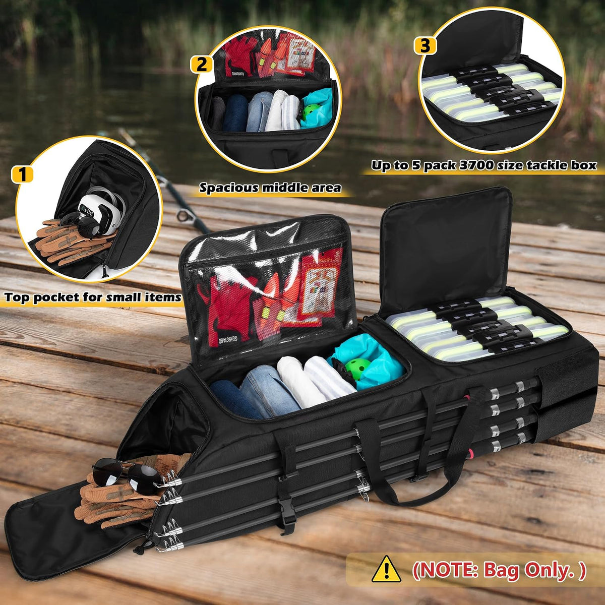 Rexmica Fishing Rod Bag Backpack Holds 8 Rods & Reels, Fishing Tackle Bag with Compartment for Tackle Boxes, Fishing Gear or Equipment, Fishing Pole Carrying Bag with Tactical Molle System