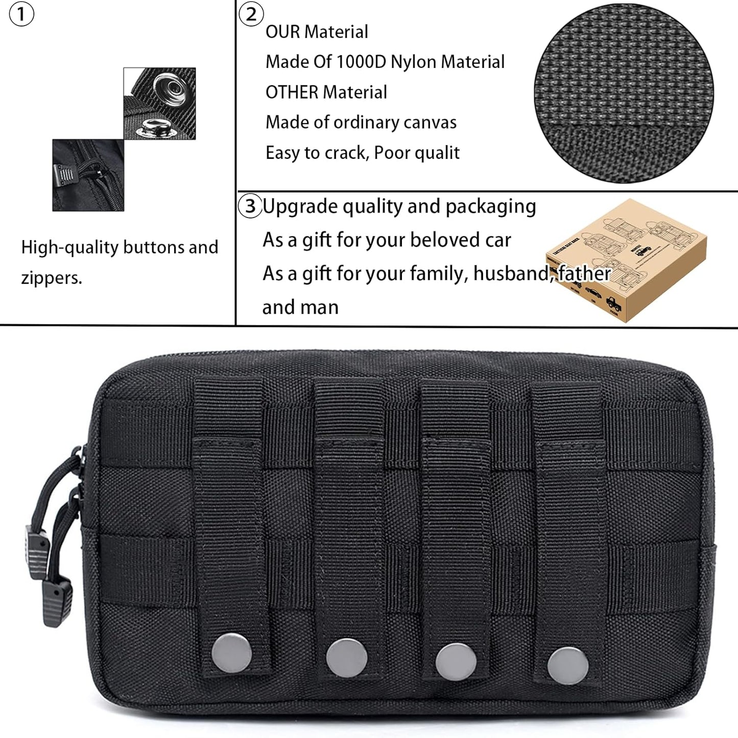 6 Pack Tactical Molle Automotive Seat Back Organizer Tactical Vehicle Panel Organizer with 5 Detachable Molle Pouch for Car Truck Ford Jeep Vehicle,US Flag Patch For Man (5 Pouches)
