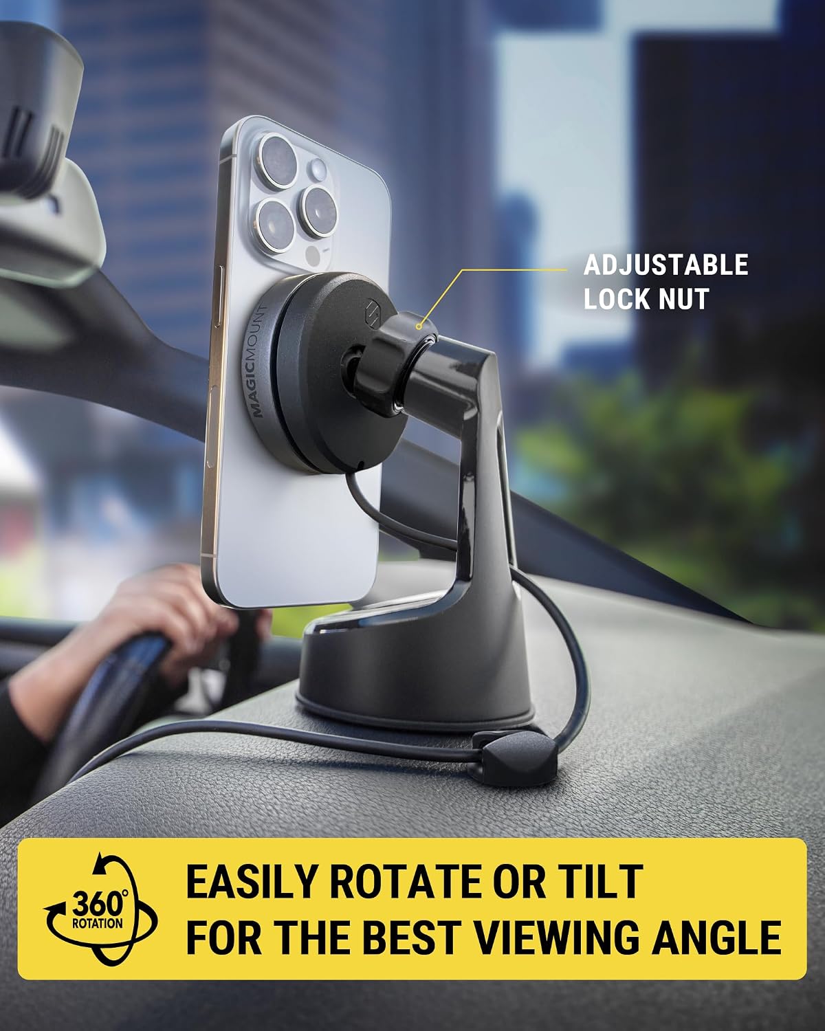 Scosche Qi2 MagSafe Car Mount, 15W Wireless Charging Suction Cup Phone Mount, Magnetic Windshield/Dashboard Cell Phone Holder with Fast USB-C Car Charger Compatible with iPhone 16/15/14/13/12, S25